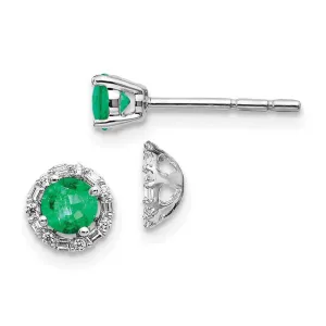14k White Gold Diamond & Emerald Earrings