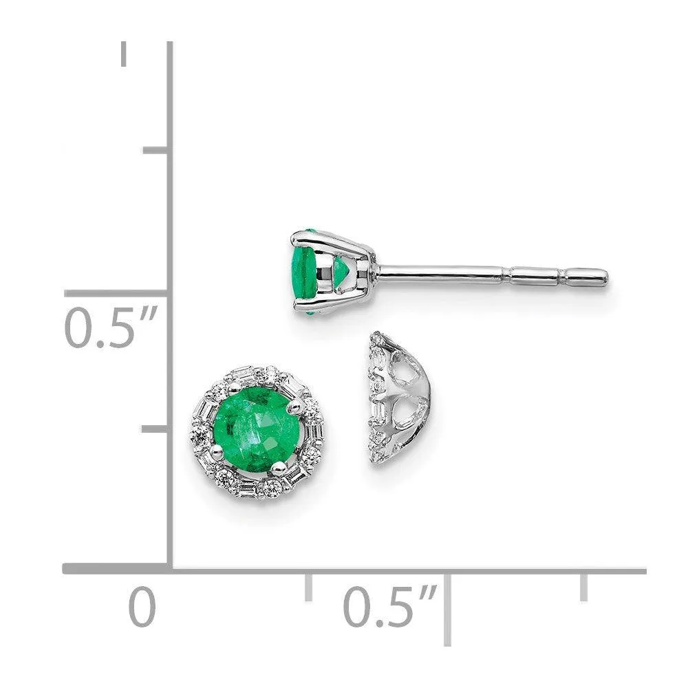 14k White Gold Diamond & Emerald Earrings