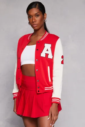 A Initial Patch Fleece Varsity Jacket