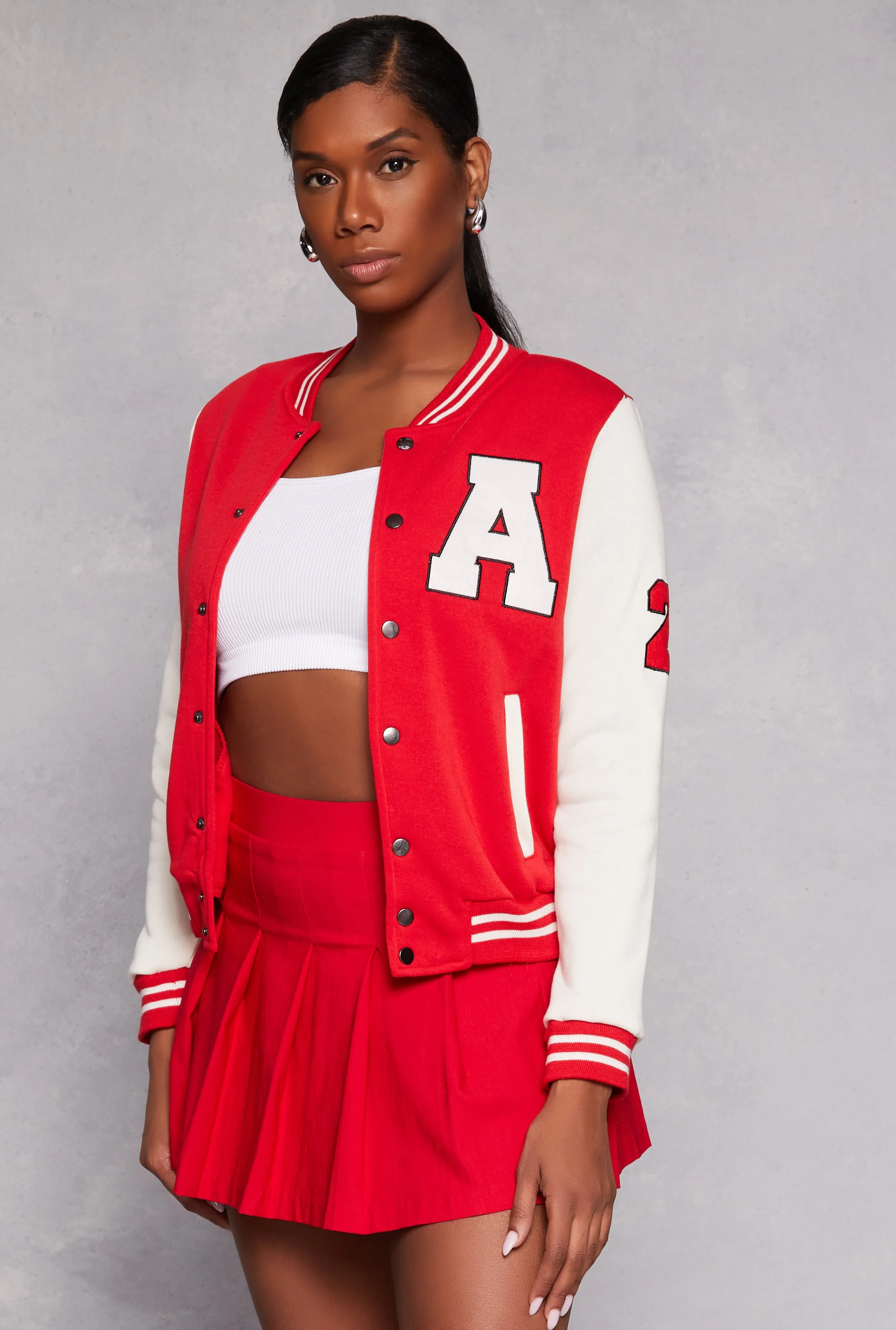 A Initial Patch Fleece Varsity Jacket