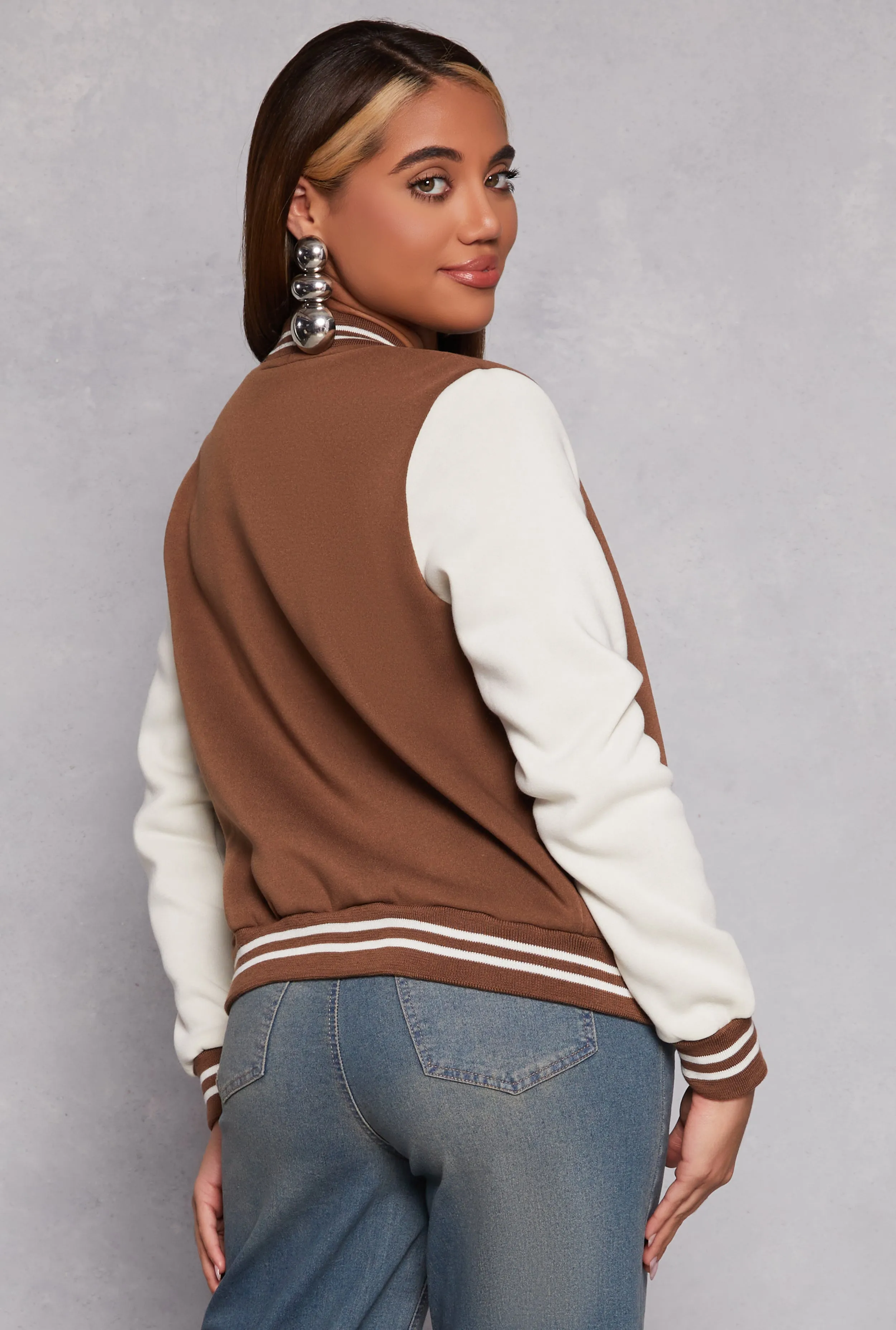 A Initial Patch Fleece Varsity Jacket