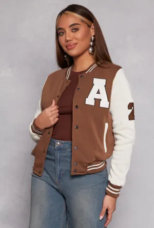 A Initial Patch Fleece Varsity Jacket