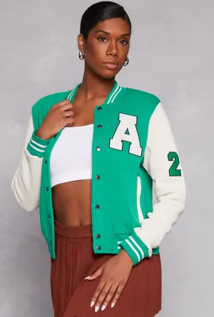 A Initial Patch Fleece Varsity Jacket