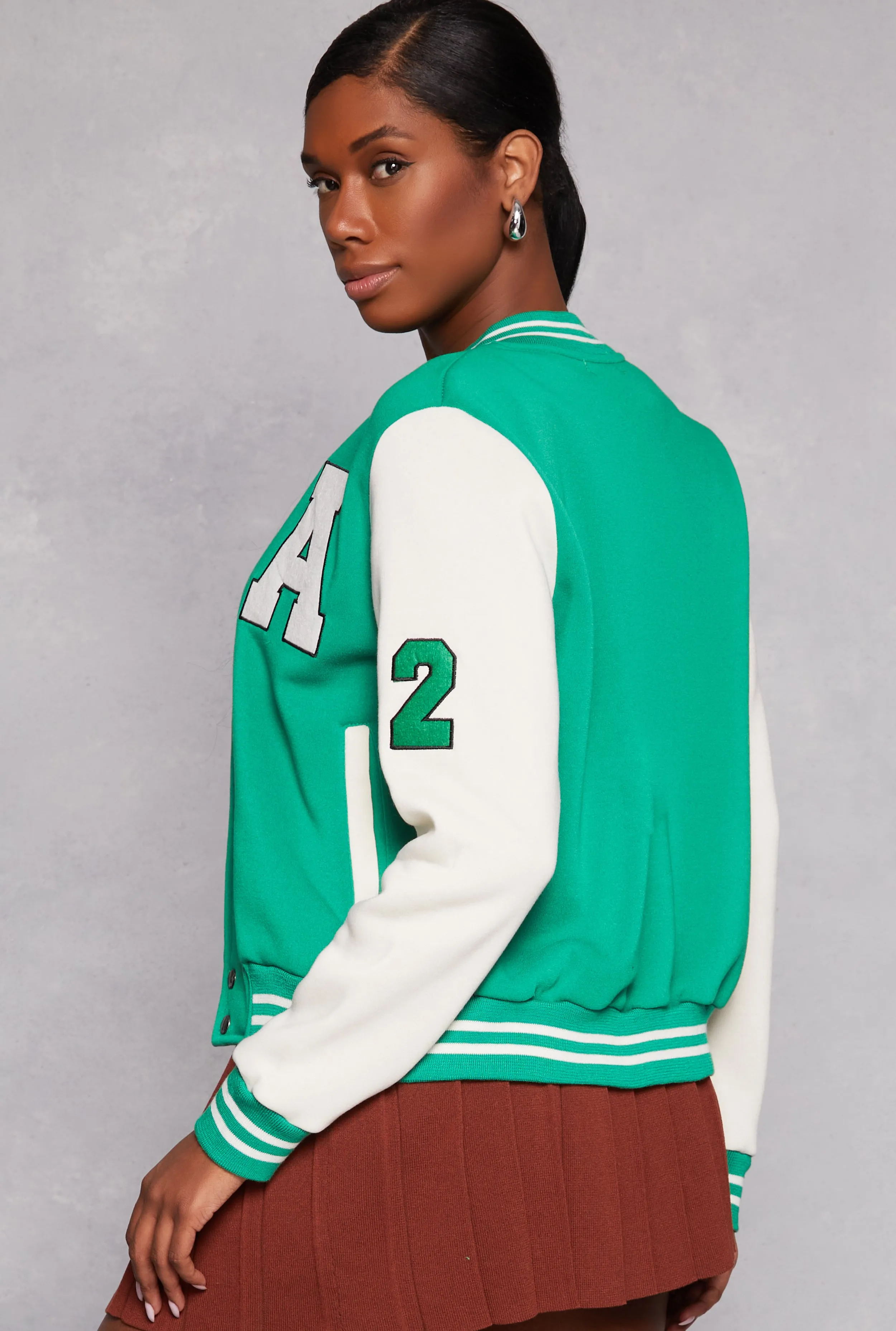 A Initial Patch Fleece Varsity Jacket
