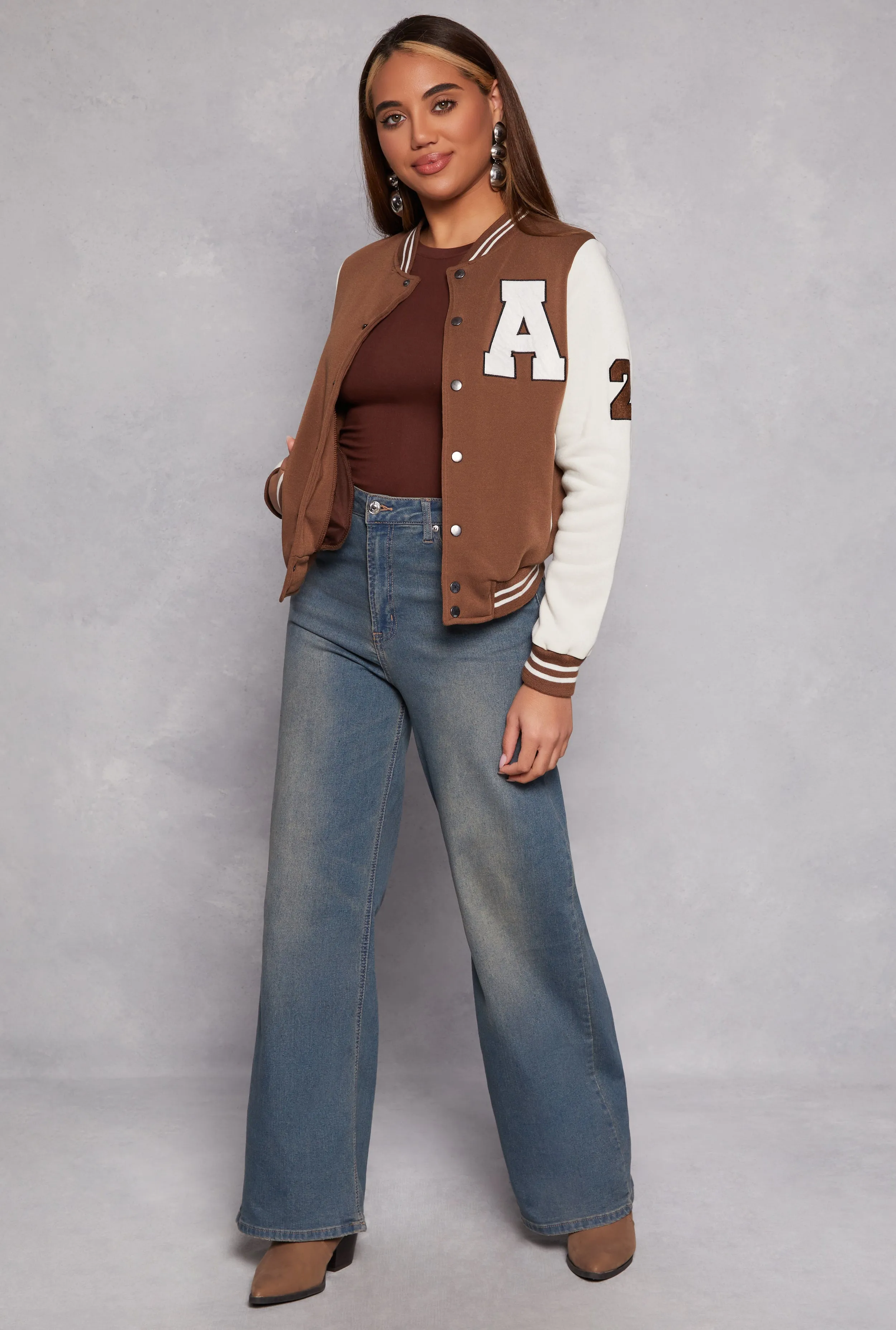 A Initial Patch Fleece Varsity Jacket