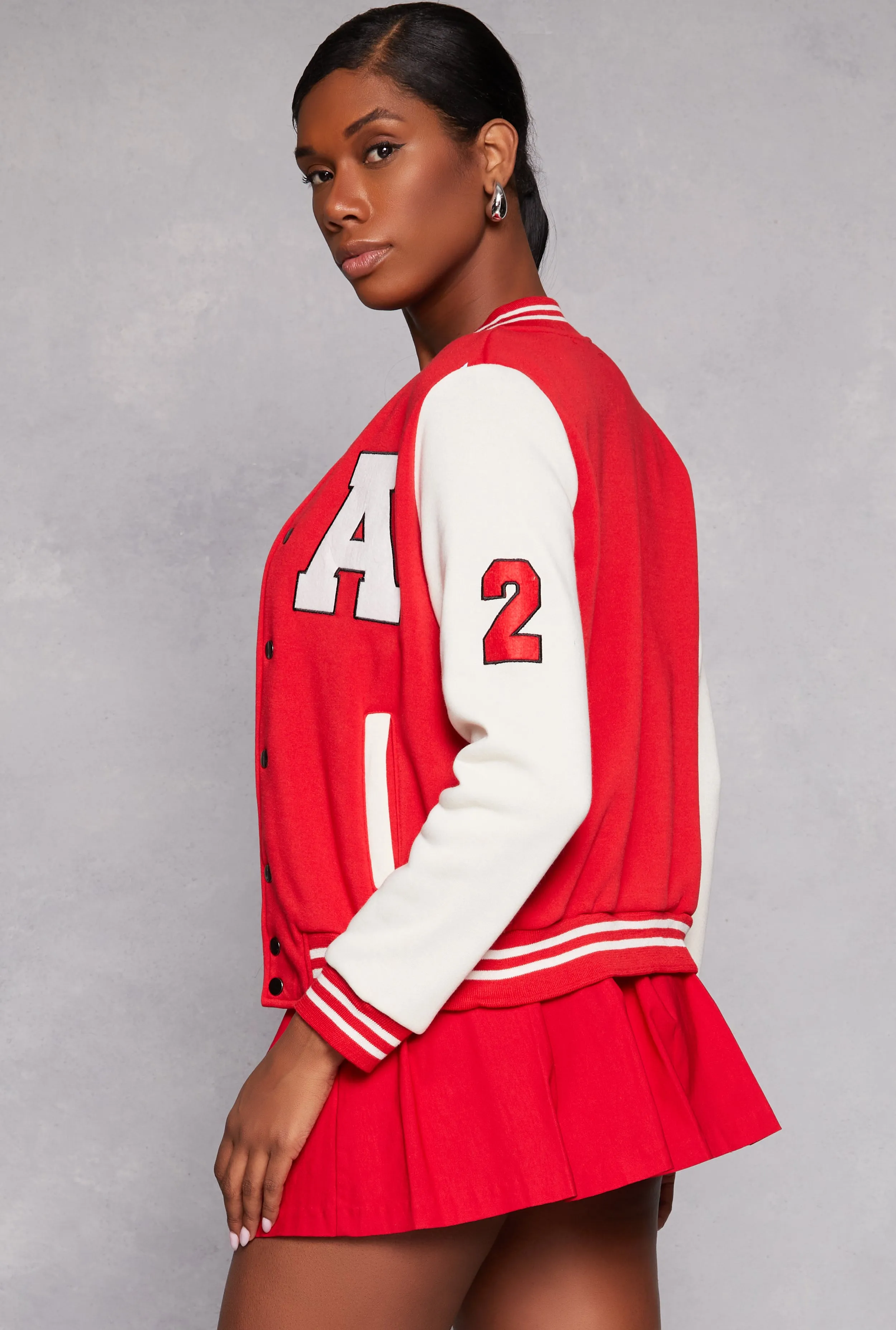 A Initial Patch Fleece Varsity Jacket