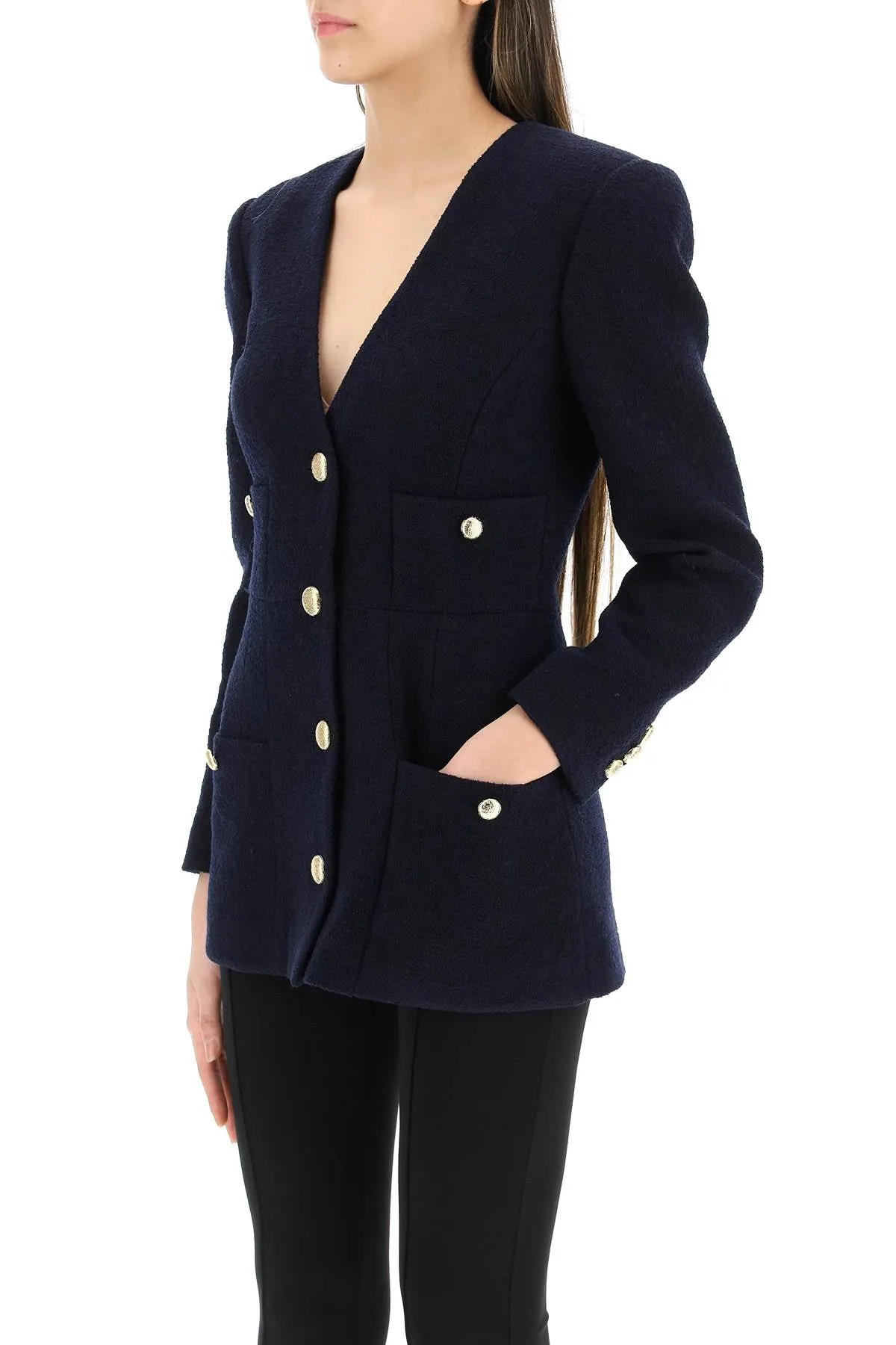 Alessandra Rich Single-Breasted Tweed Boucle Blazer