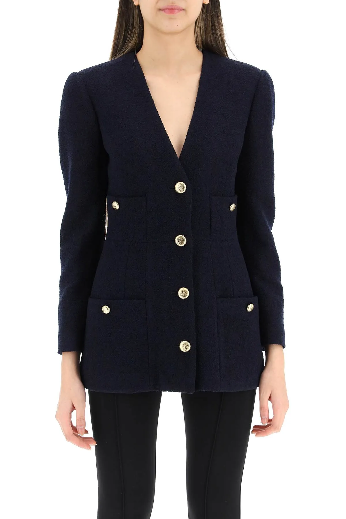 Alessandra Rich Single-Breasted Tweed Boucle Blazer
