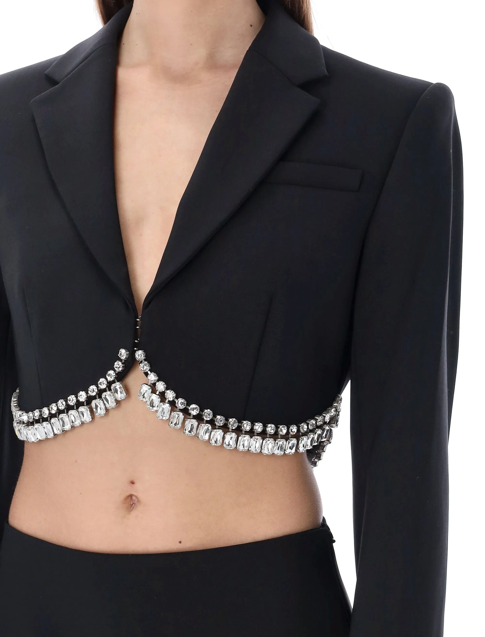 Area Embellished Long-Sleeved Cropped Blazer