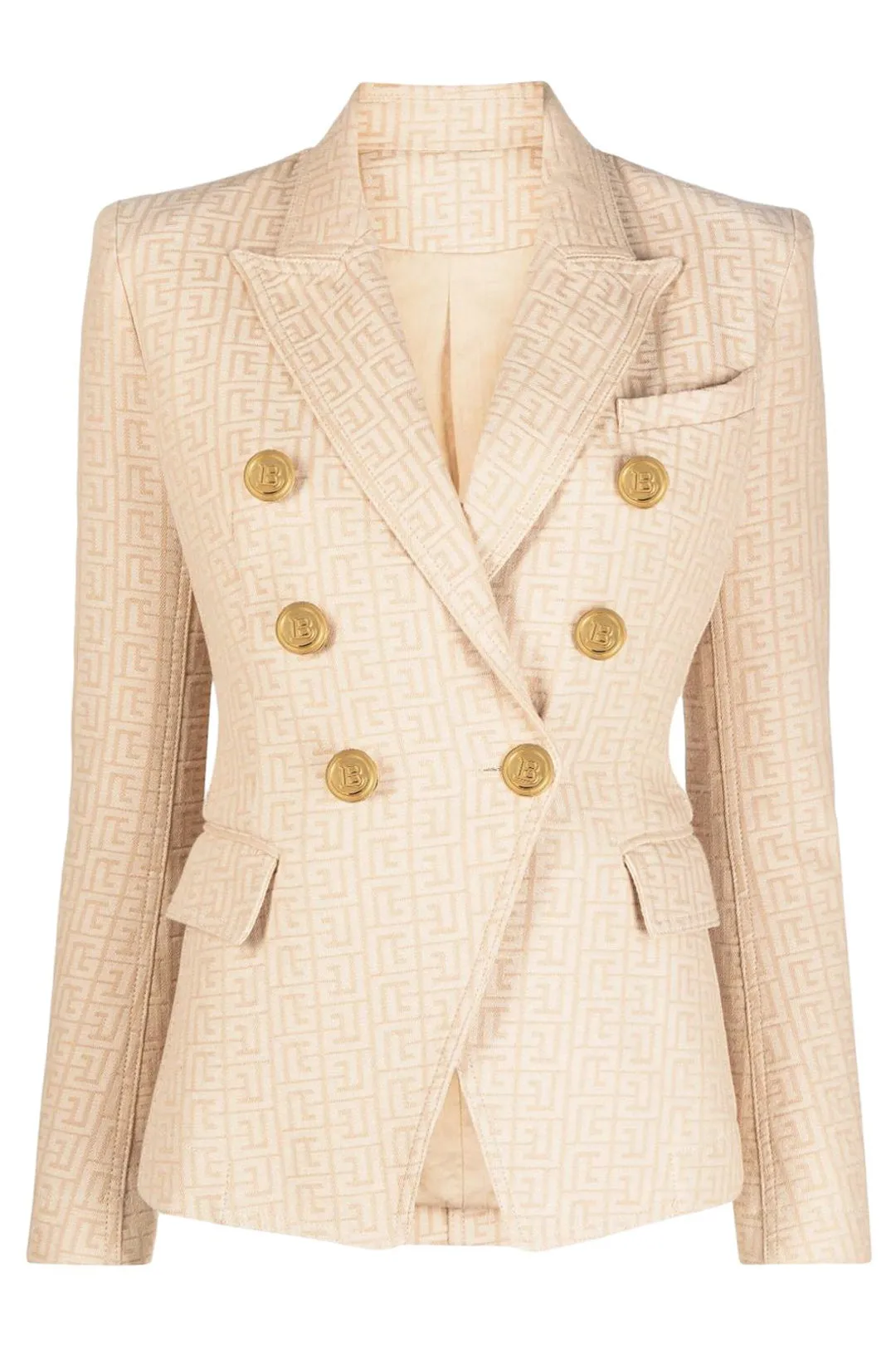 Balmain Monogram Jacquard Double-Breasted Blazer
