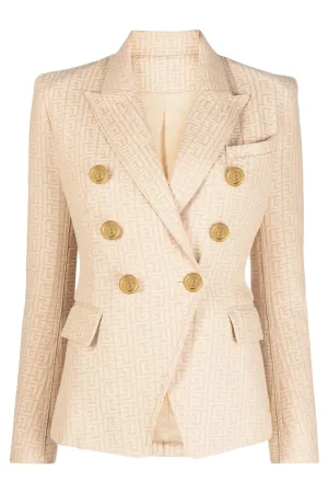 Balmain Monogram Jacquard Double-Breasted Blazer