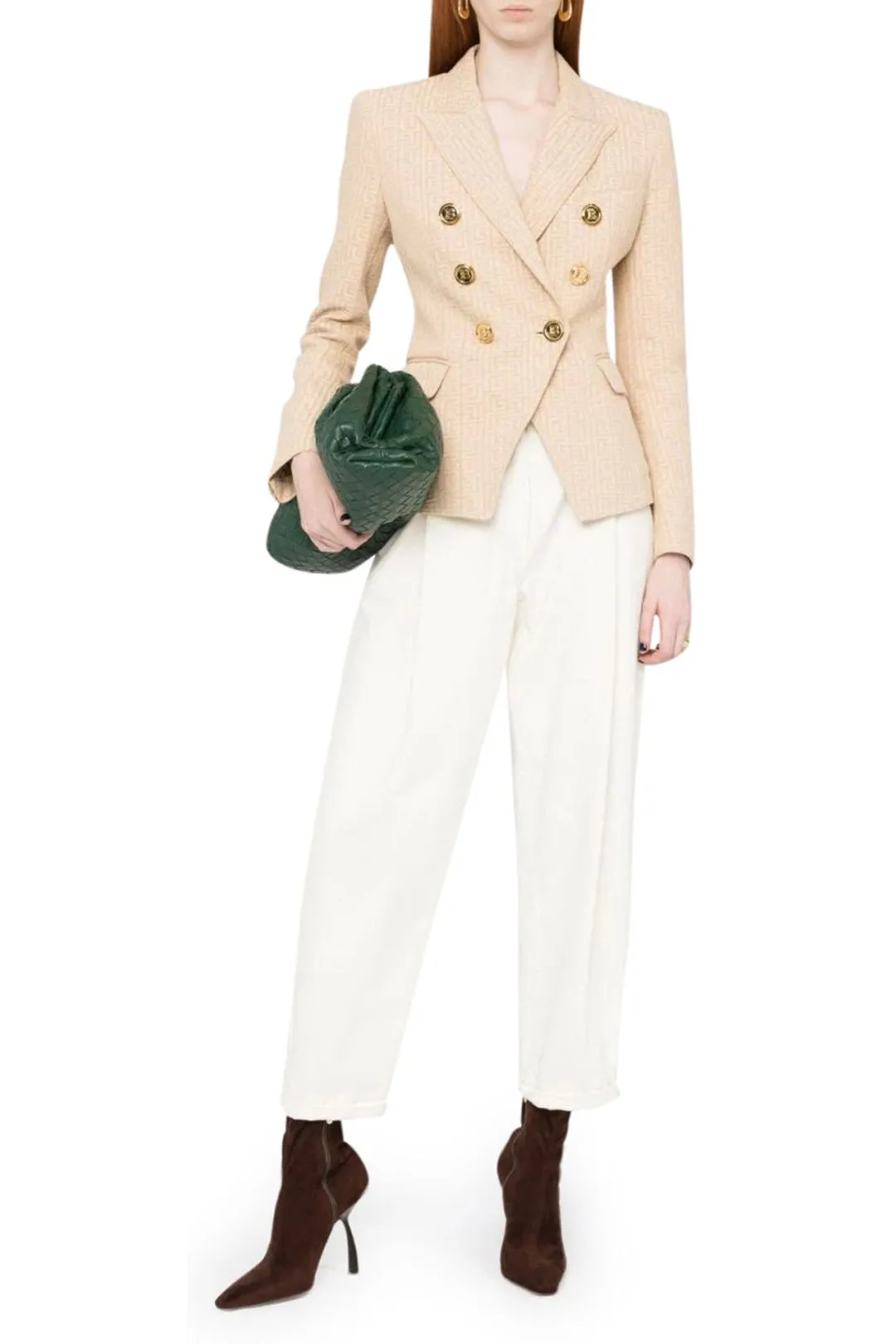 Balmain Monogram Jacquard Double-Breasted Blazer