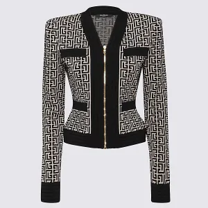 Balmain Monogram Pattern Knit Zipped Jacket