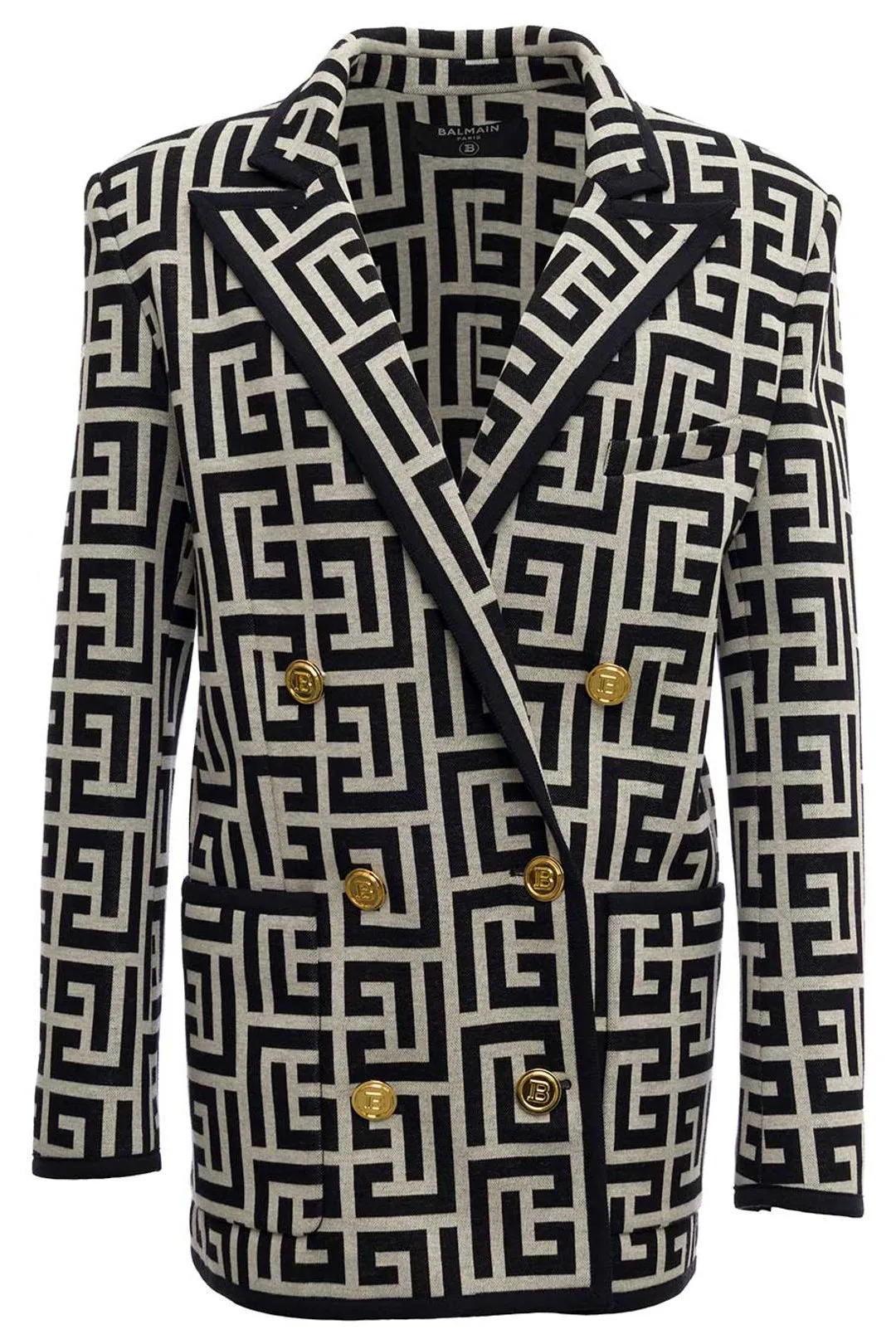 Balmain Monogram Printed Double-Breasted Blazer