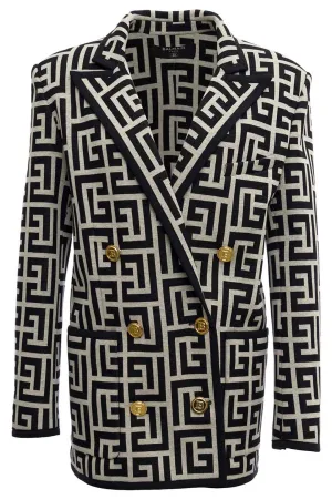 Balmain Monogram Printed Double-Breasted Blazer