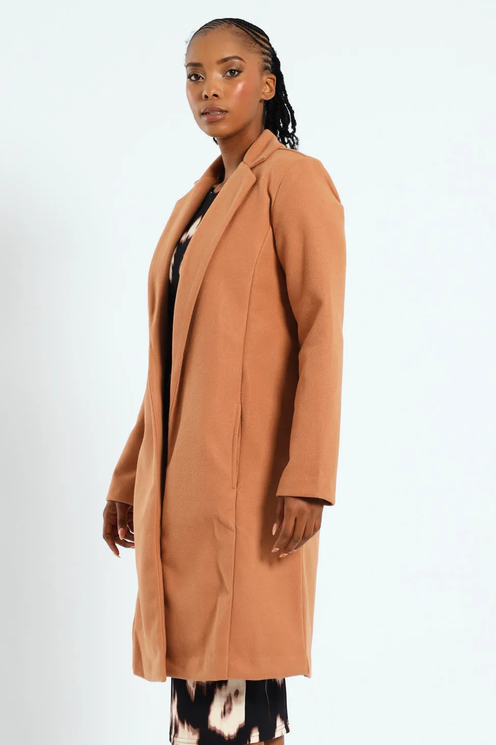 Basic Panelled Coat - Tan