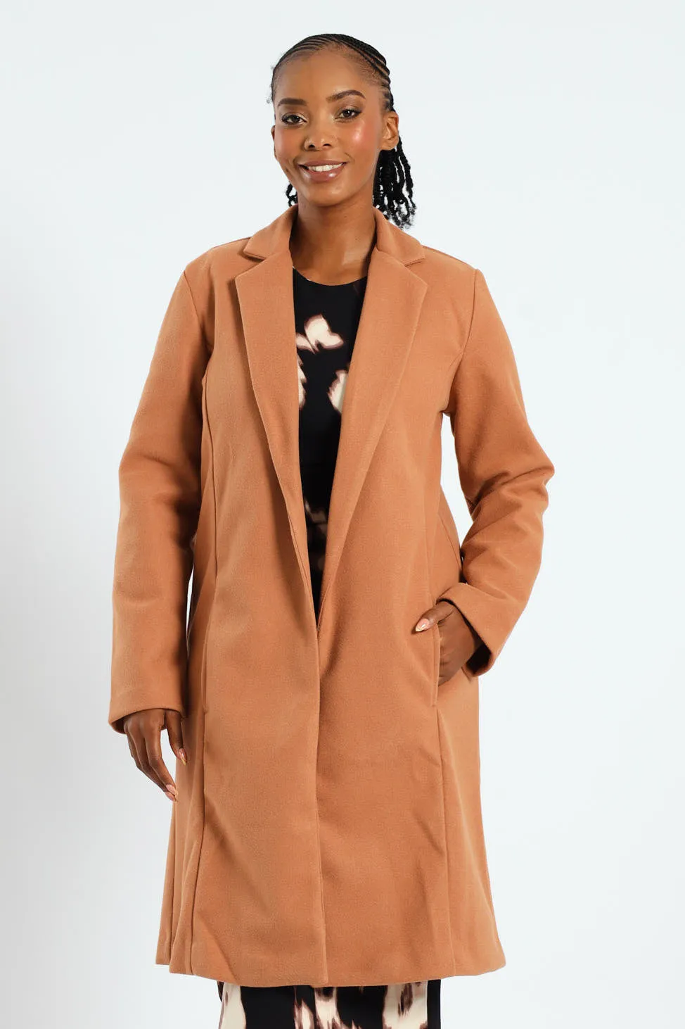 Basic Panelled Coat - Tan