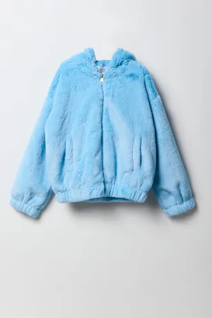 Blouson aviateur à capuchon en similifourrure pour fille