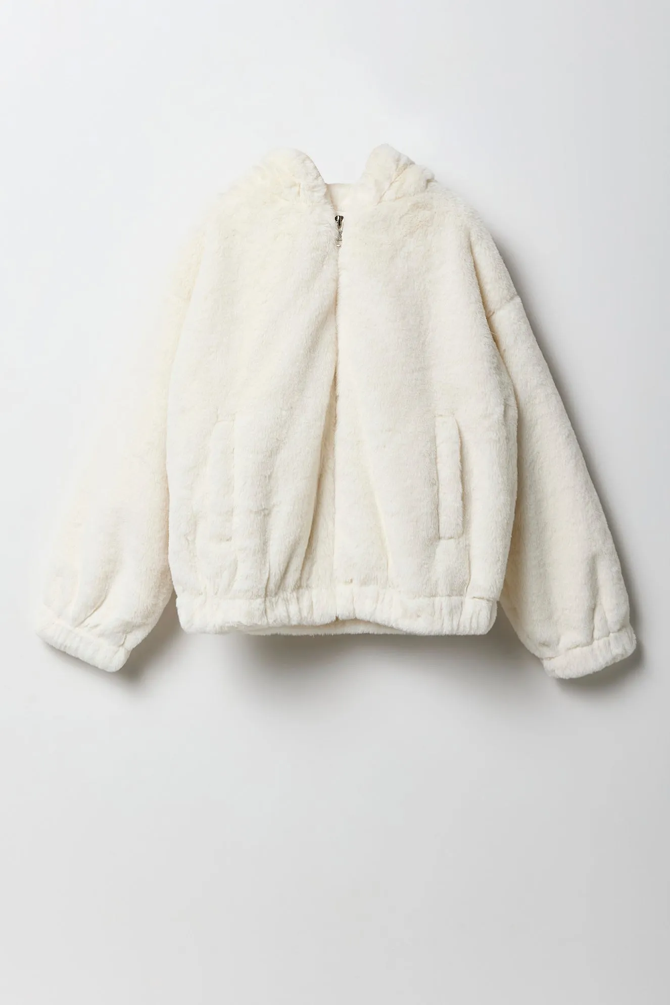 Blouson aviateur à capuchon en similifourrure pour fille
