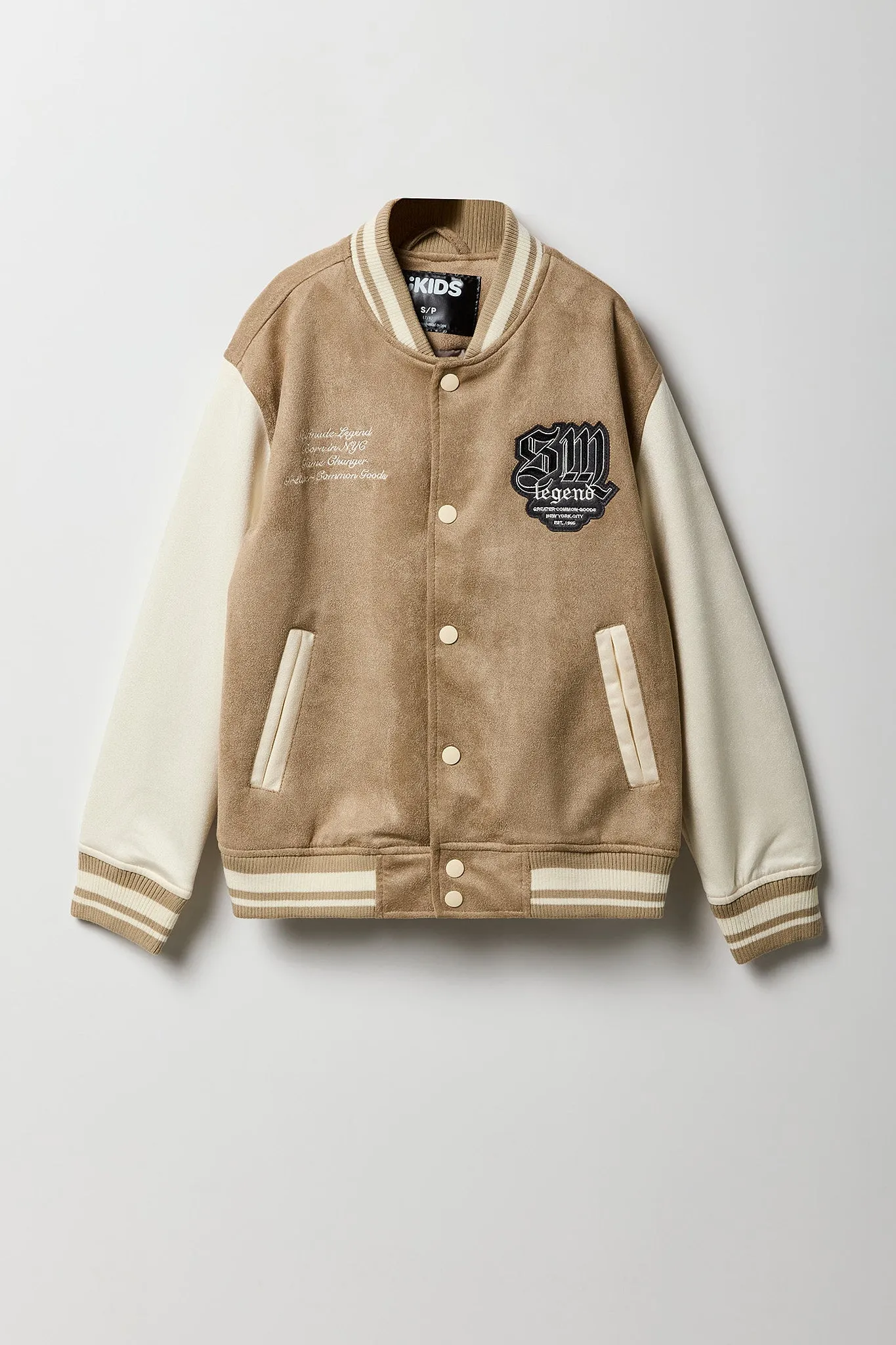Blouson collégien à broderie en similisuède pour garçons