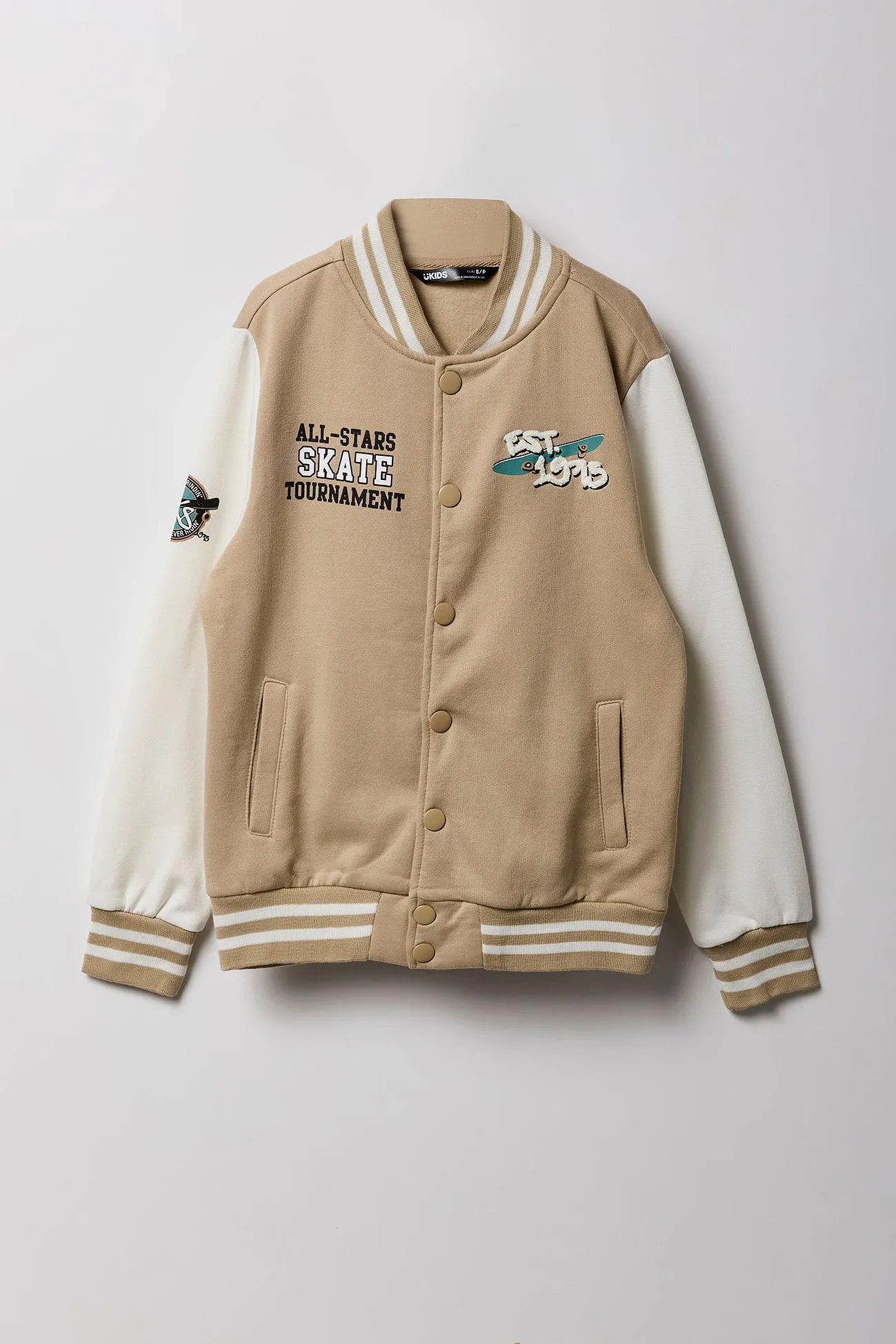 Blouson collégien en molleton à broderie en chenille pour enfants