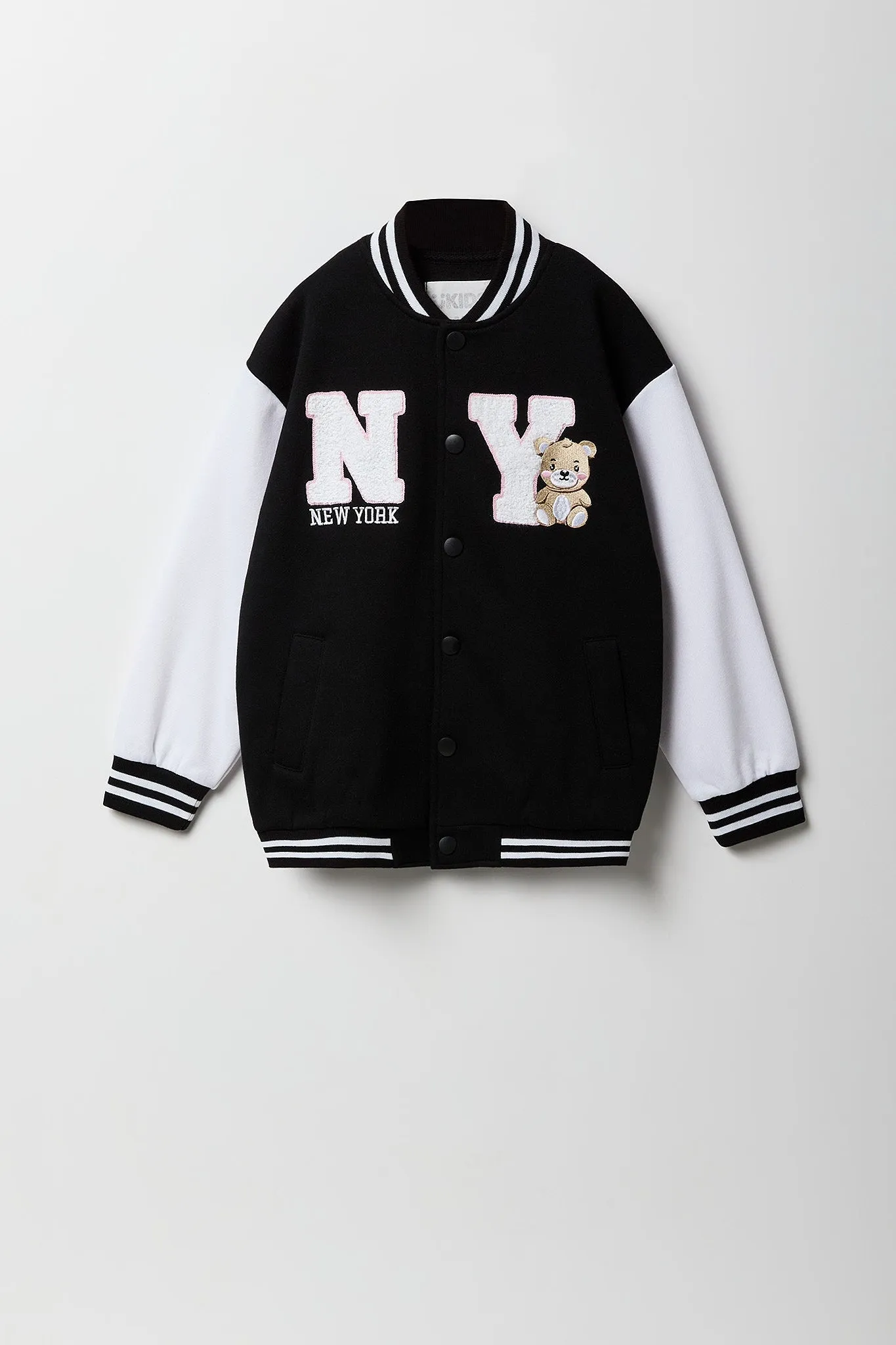 Blouson de style universitaire en molleton avec motif brodé en chenille pour fille