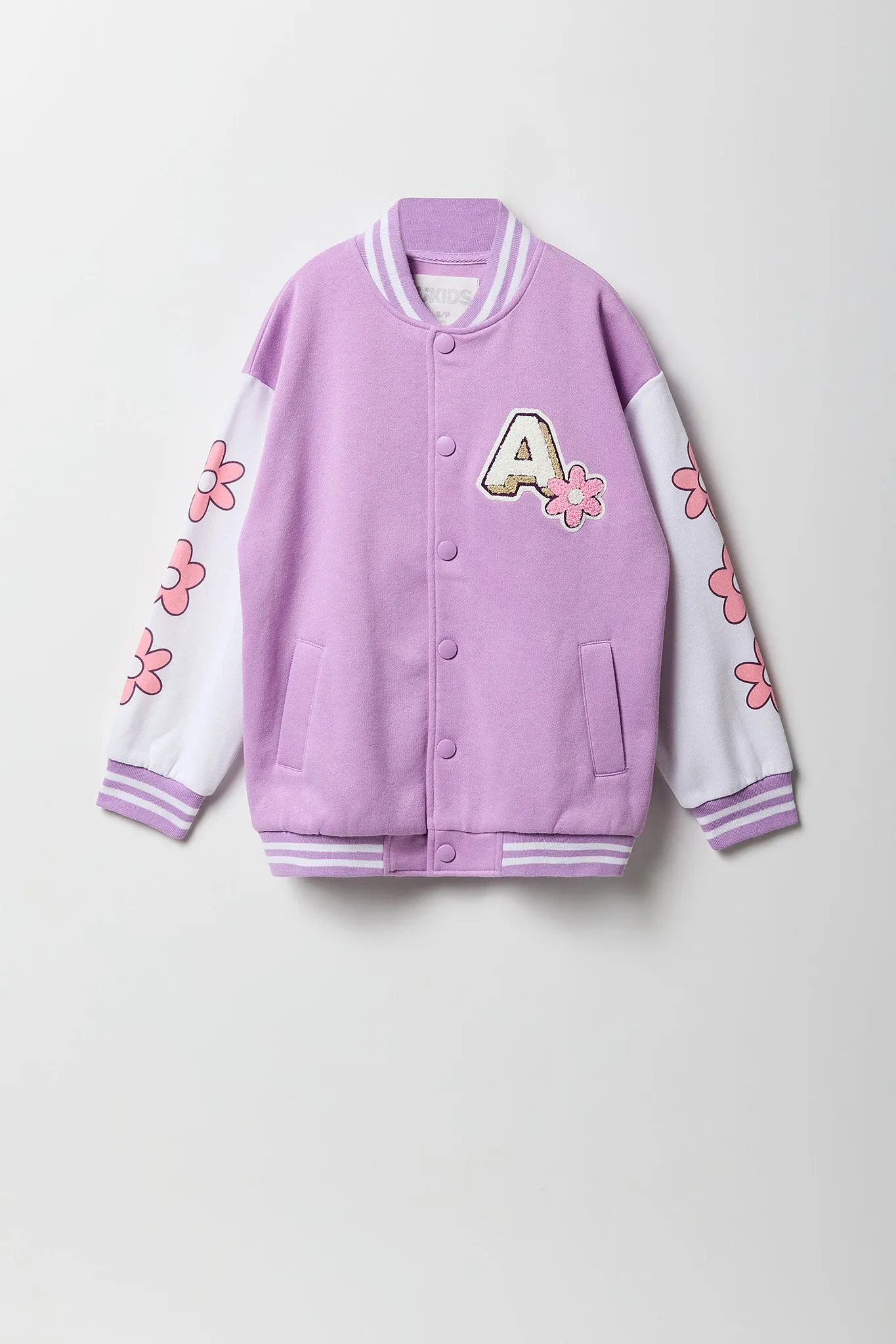 Blouson de style universitaire en molleton avec motif brodé en chenille pour fille