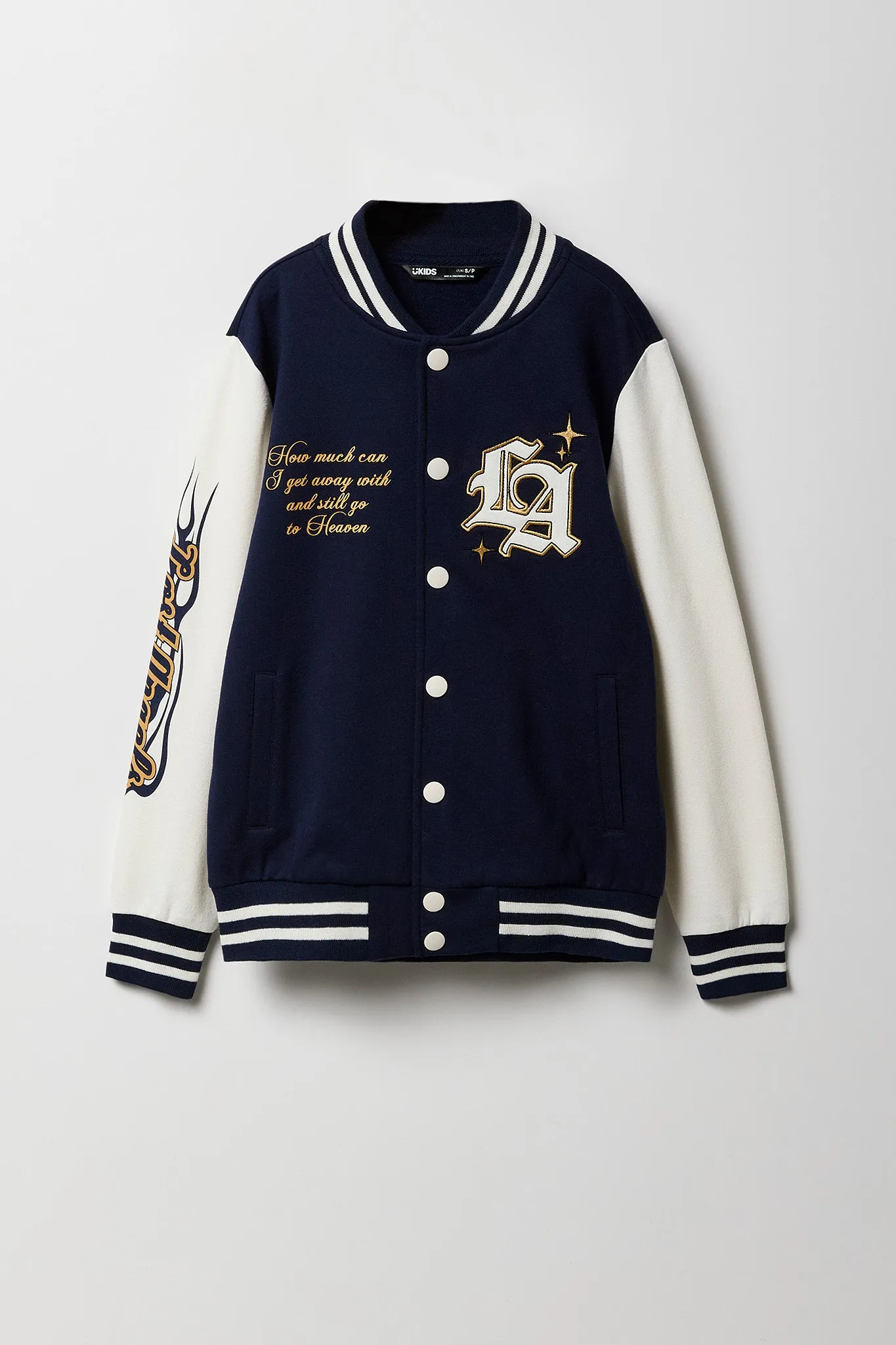 Blouson de style universitaire en molleton avec motif brodé pour enfants