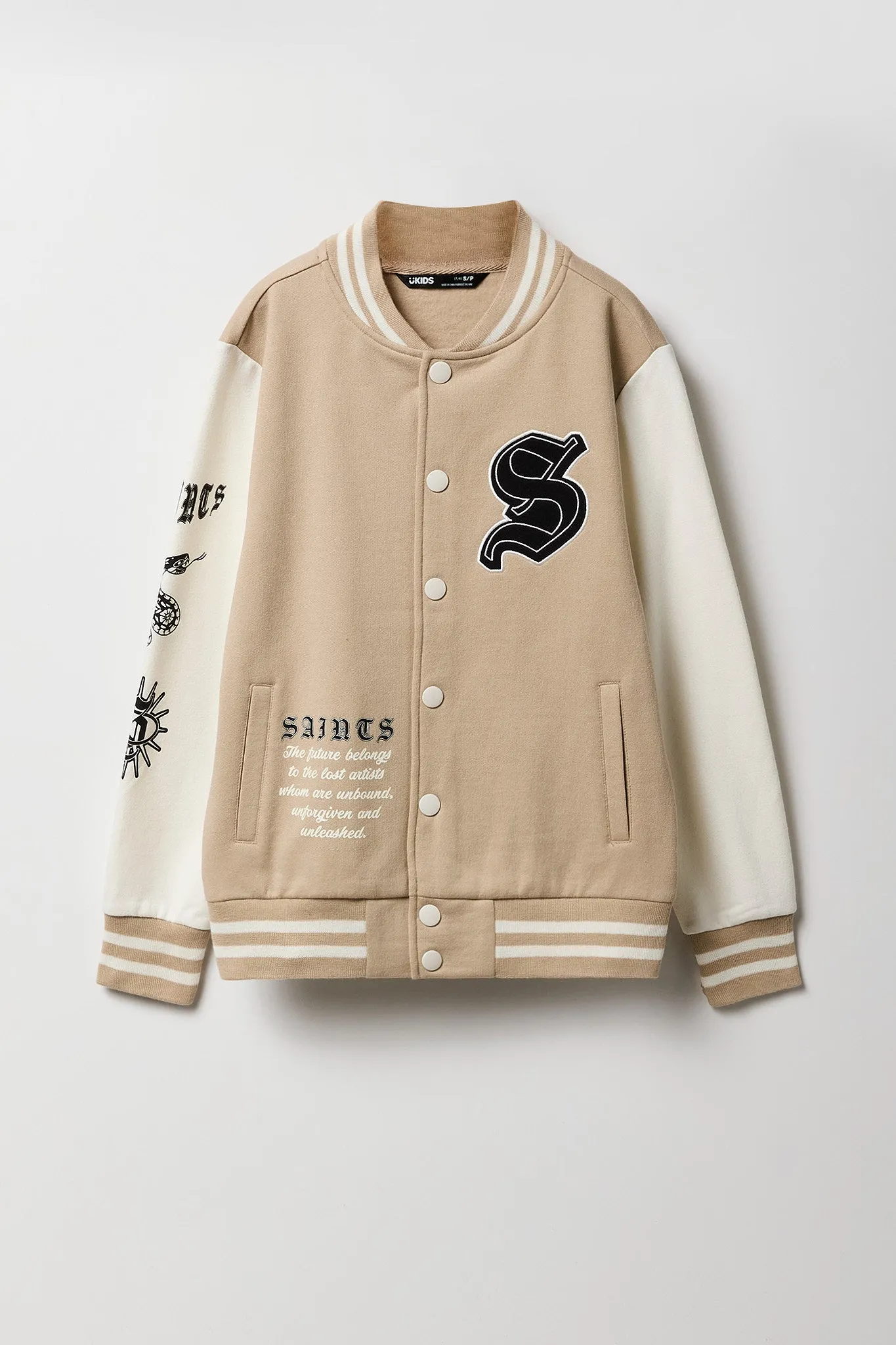 Blouson de style universitaire en molleton avec motif brodé pour enfants
