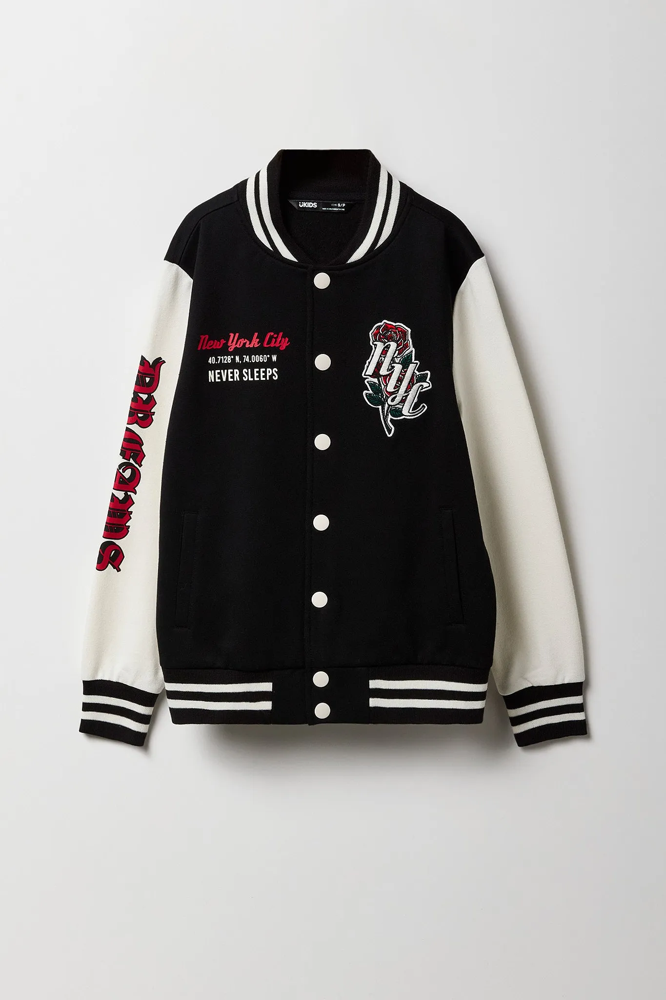Blouson de style universitaire en molleton avec motif brodé pour enfants