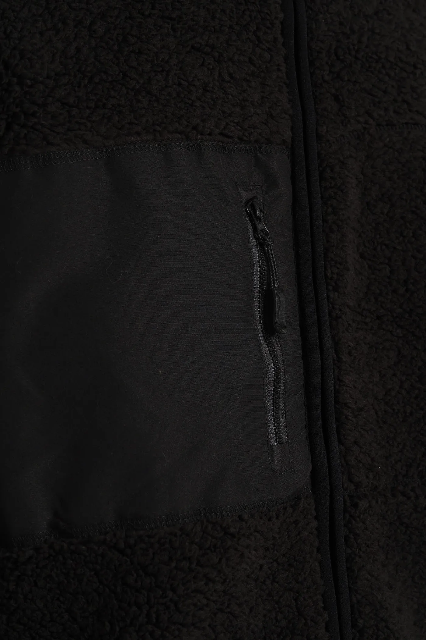 Borg Nylon Zip Through Jacket - Black