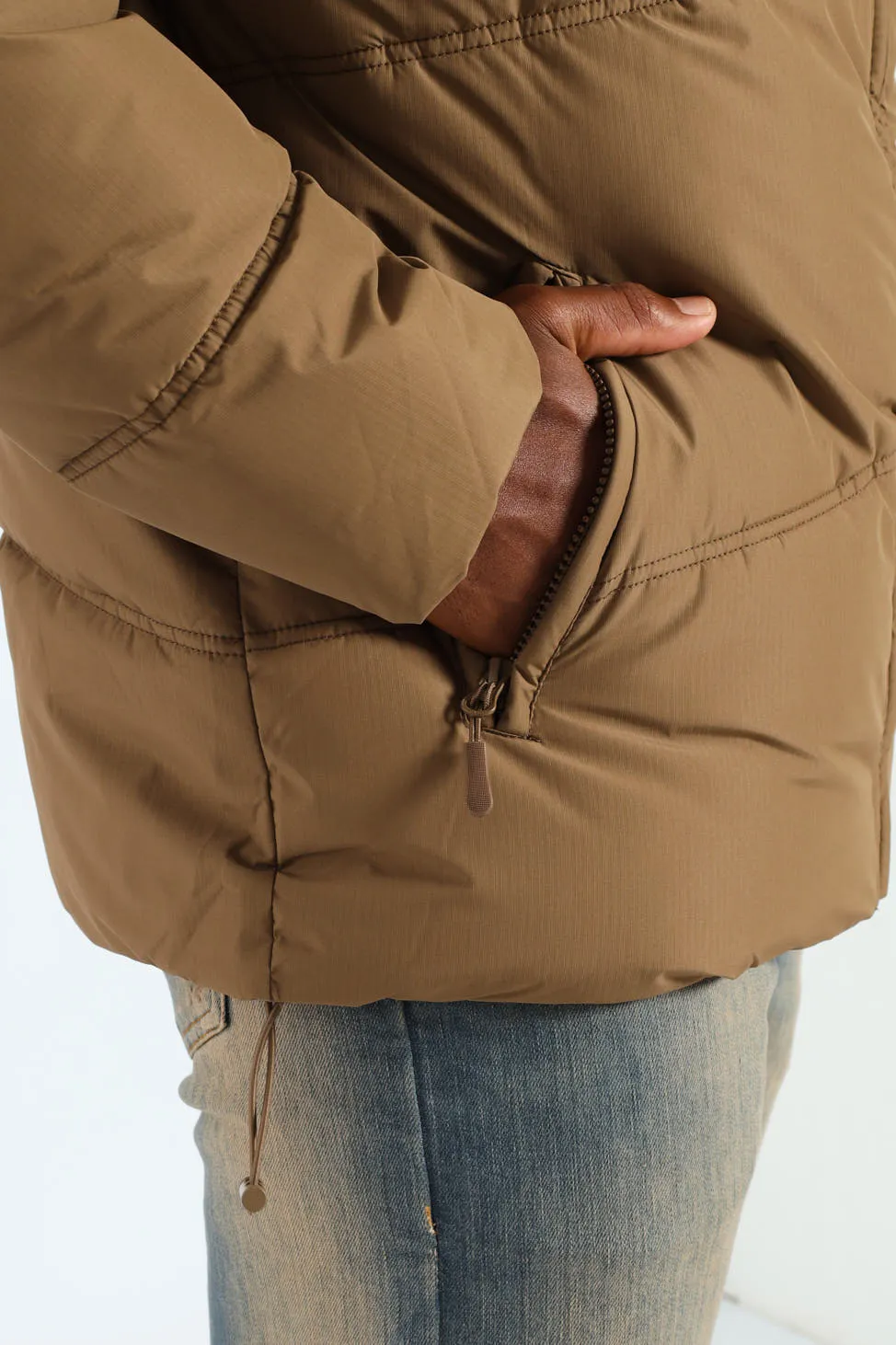 Boxy Fit Puffer - Taupe