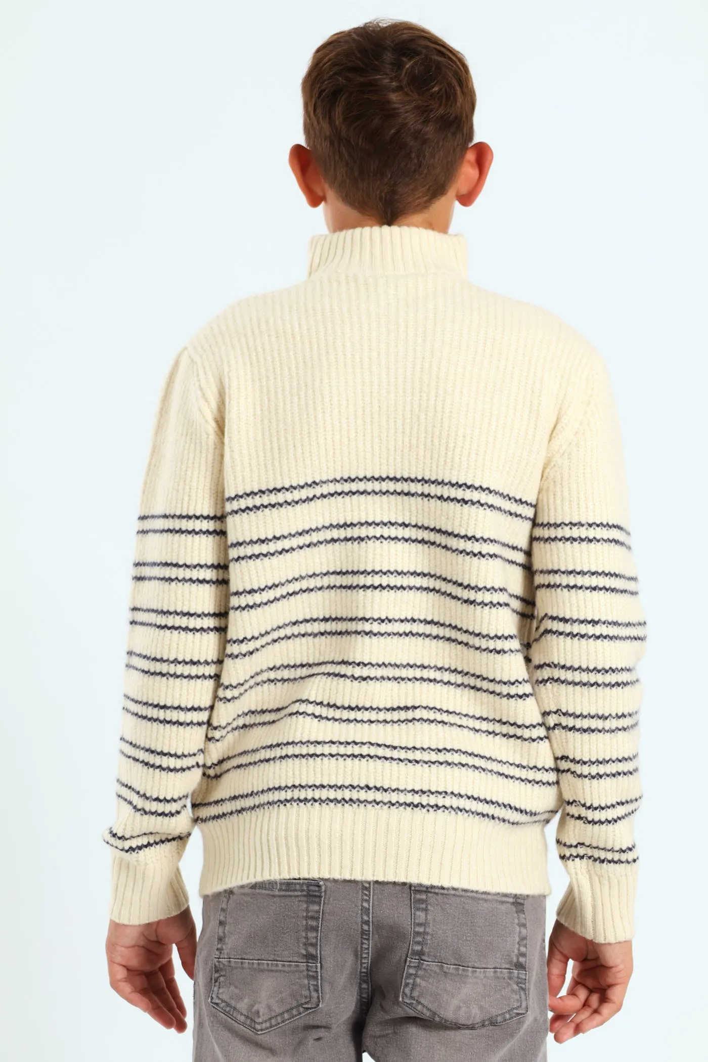 Boys Quarter Zip Stripe Knit Pullover - Cream