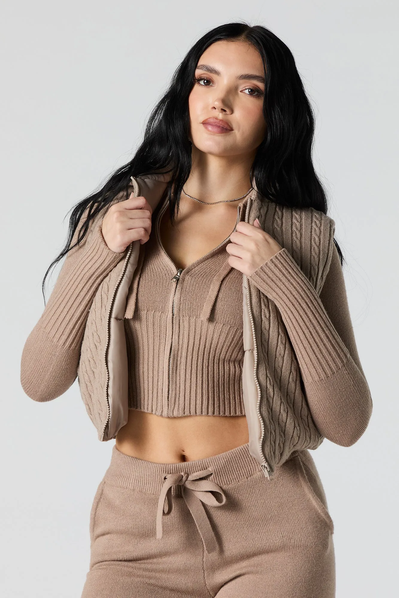 Cable Knit Hooded Vest