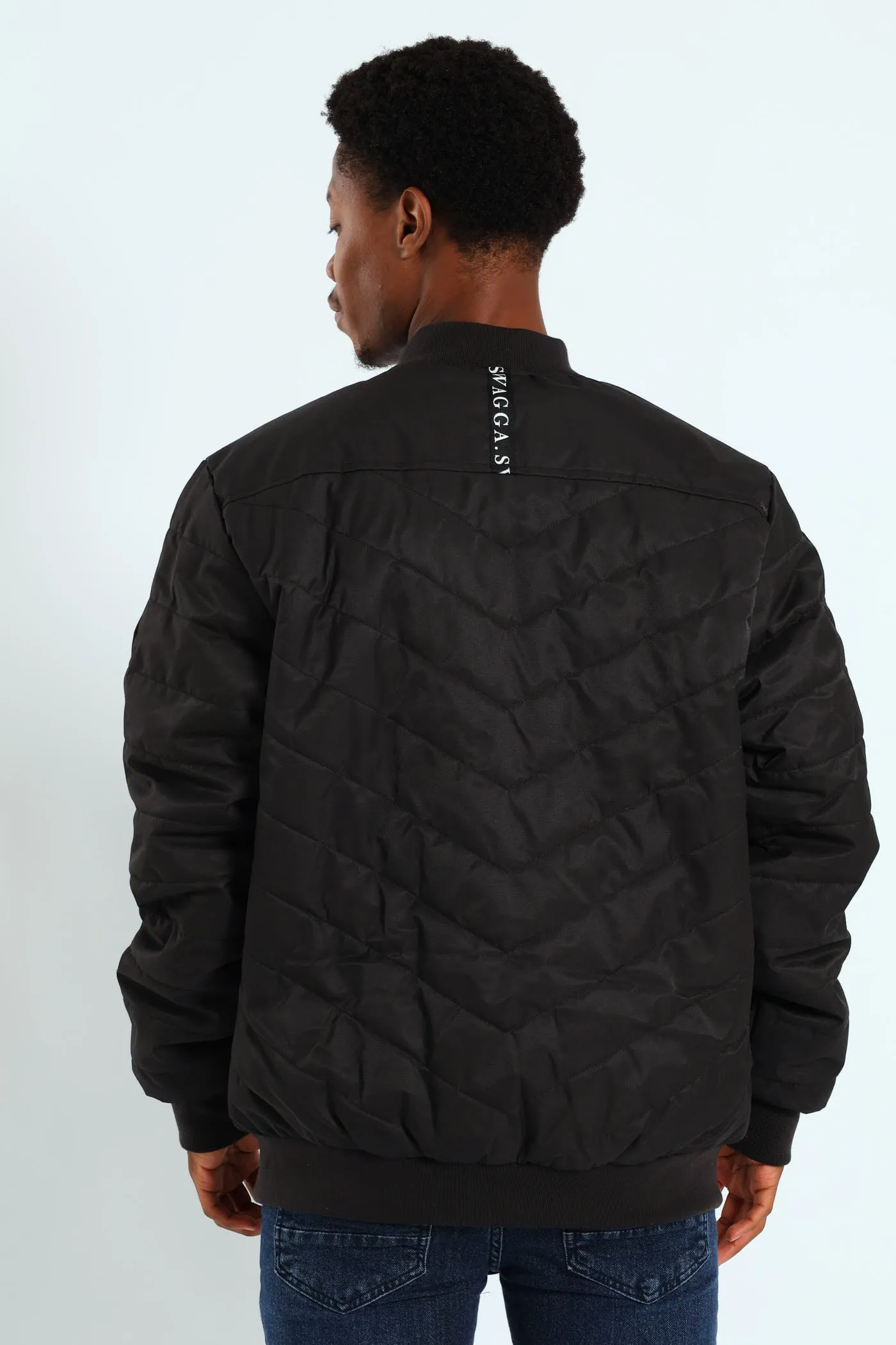 Chevron Quilted Bomber - Black