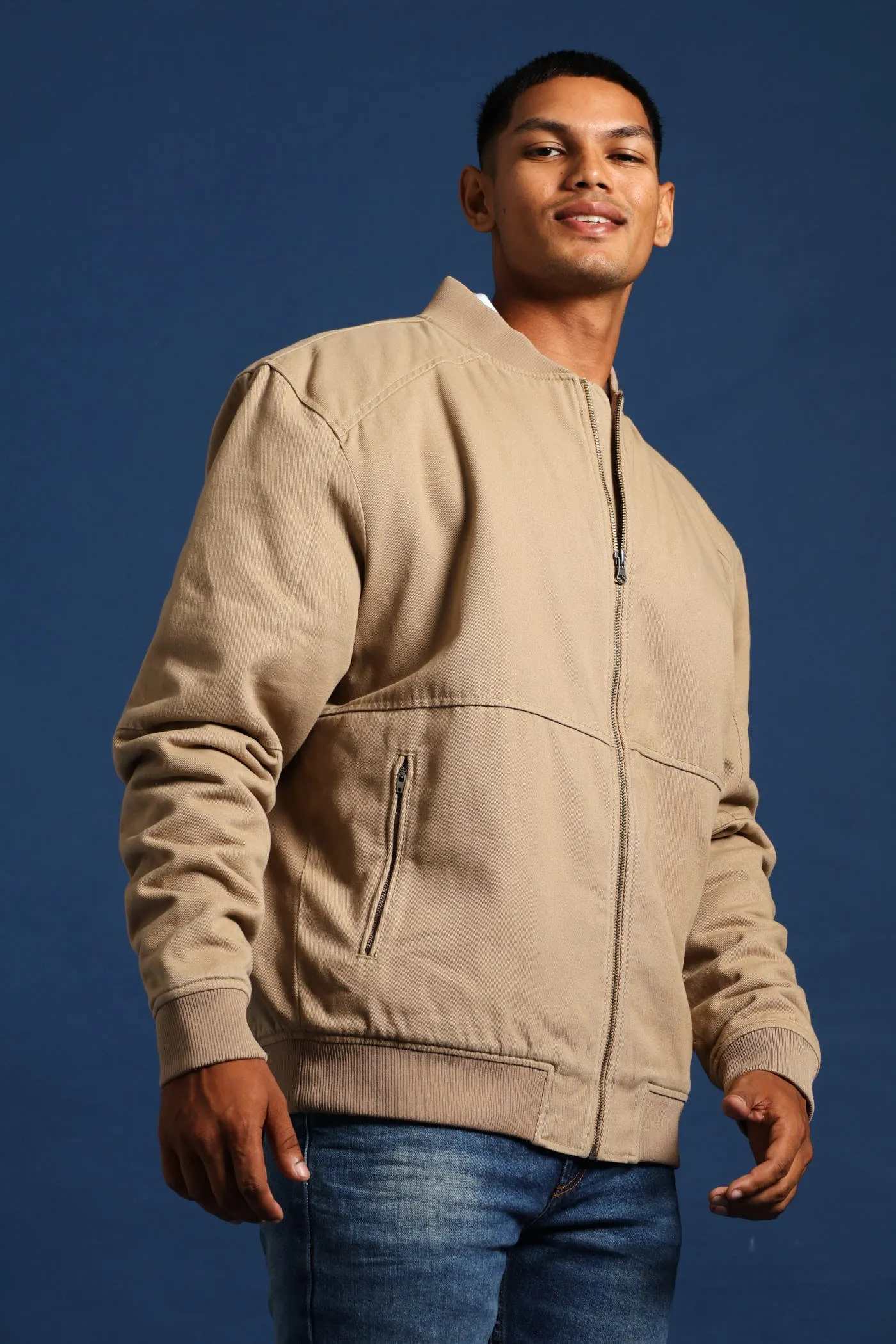 Cotton Bomber Jacket - Taupe