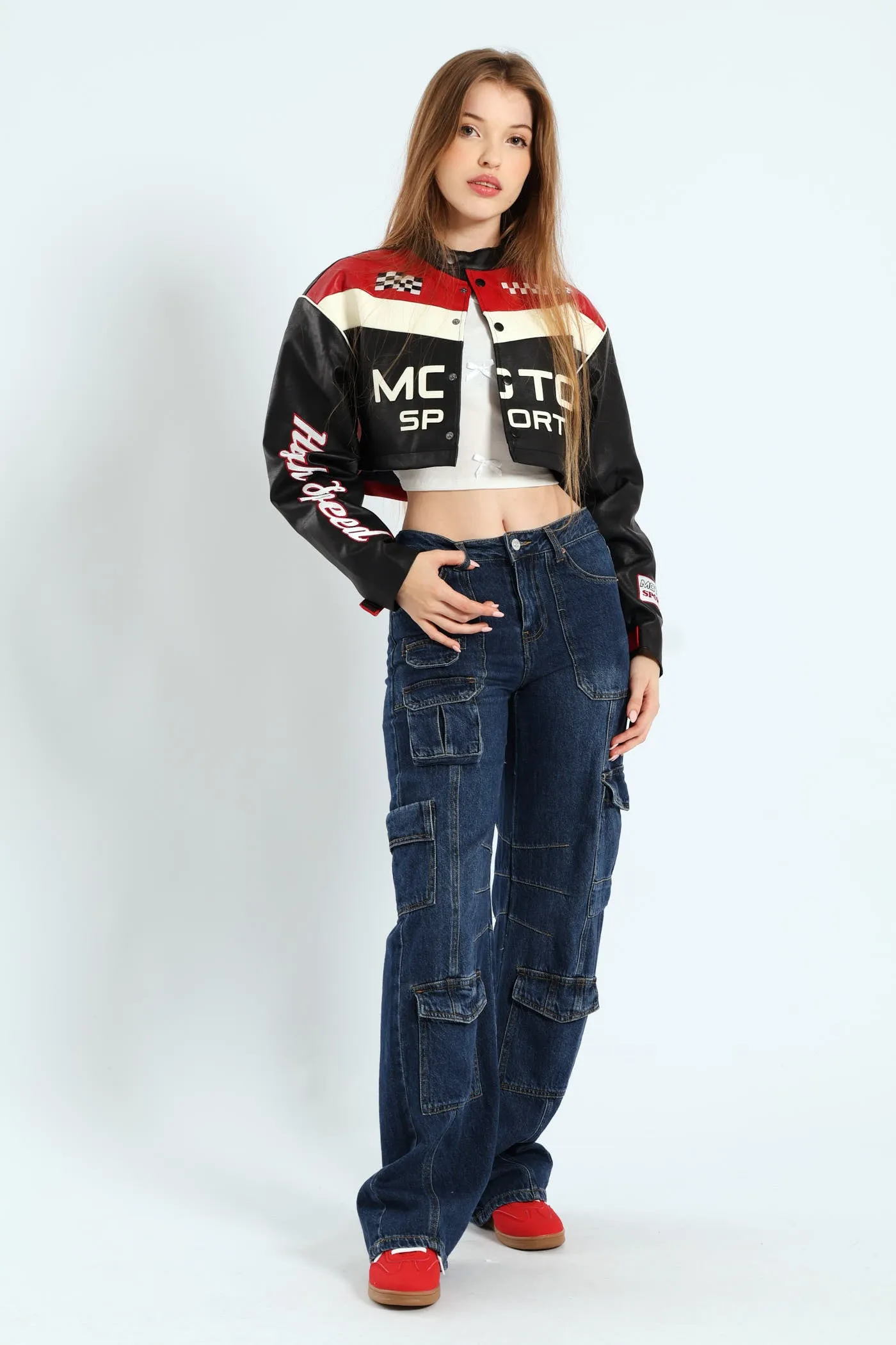 Cropped Motorcycle Jacket - Black