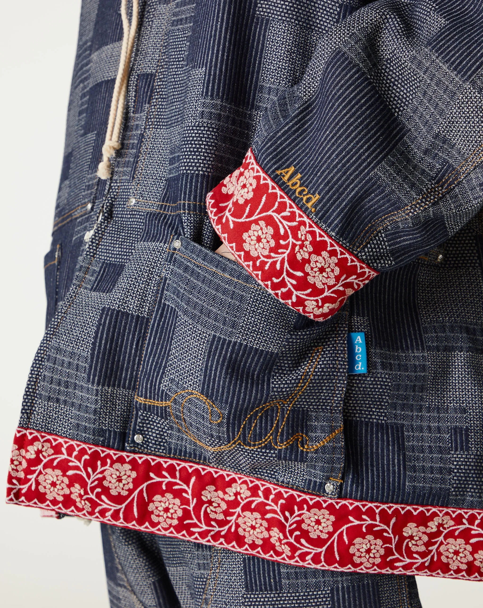 Crystal Rivet Patchwork Denim Hoodie