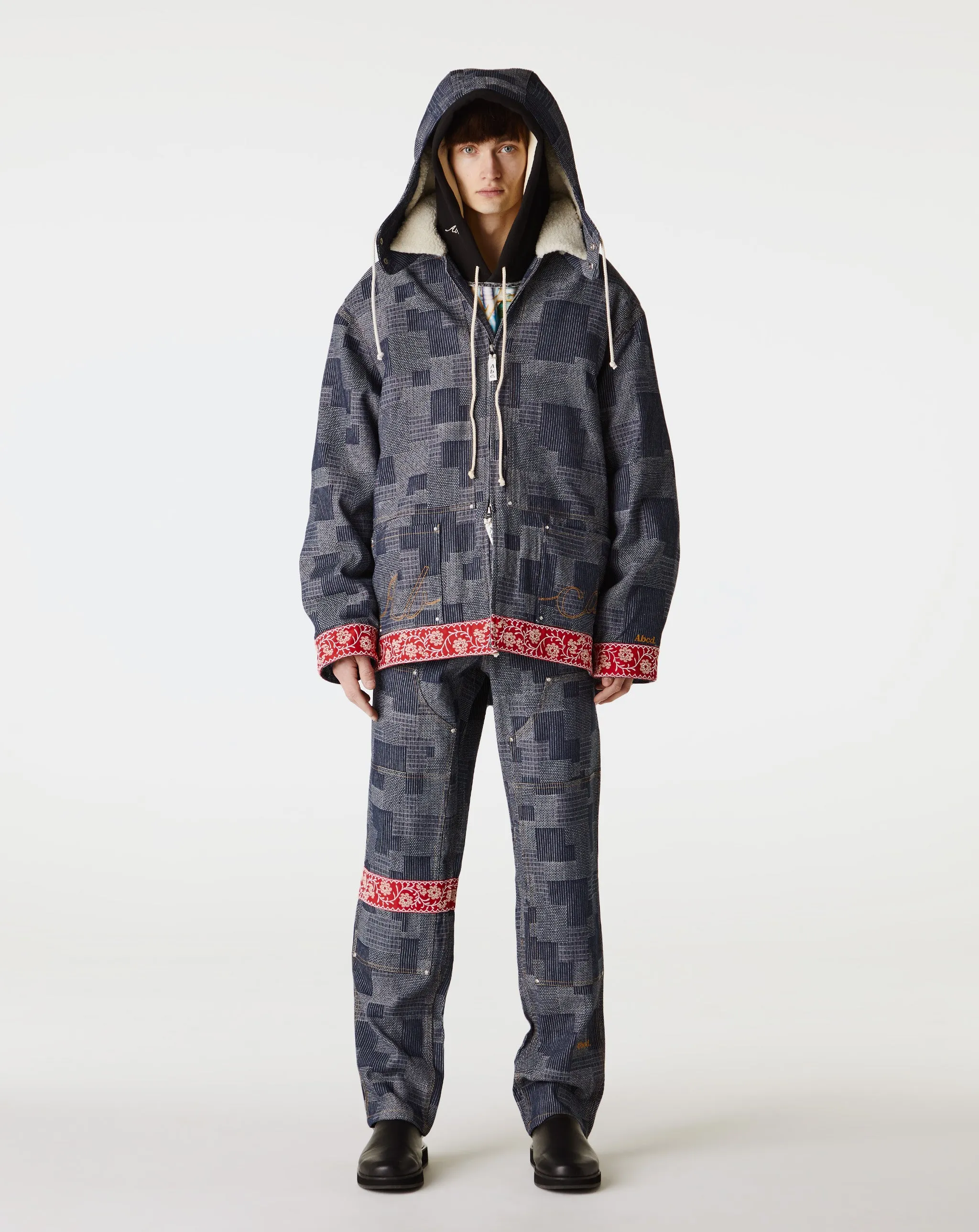 Crystal Rivet Patchwork Denim Hoodie