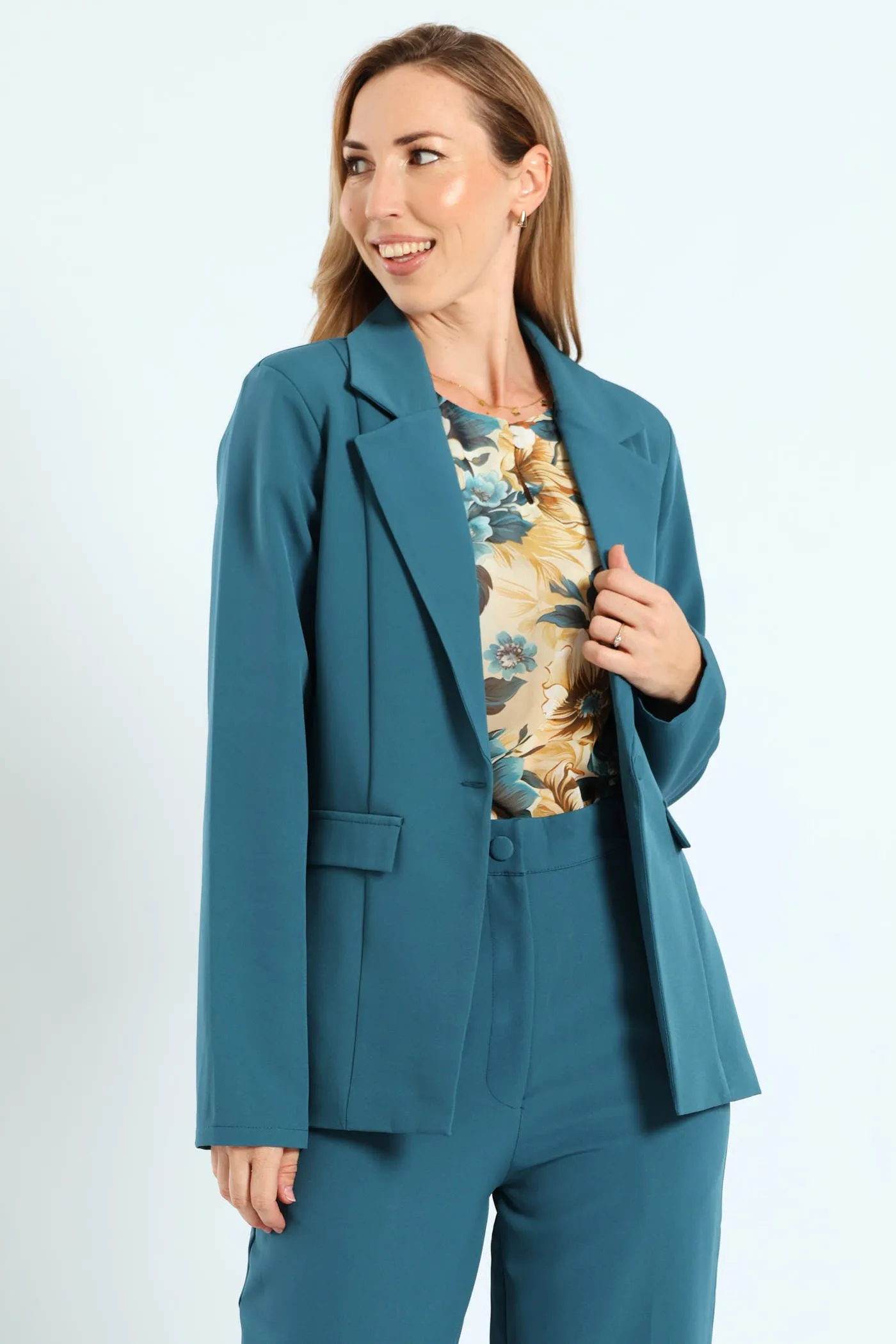 Darted Pocket Flap Blazer - Teal