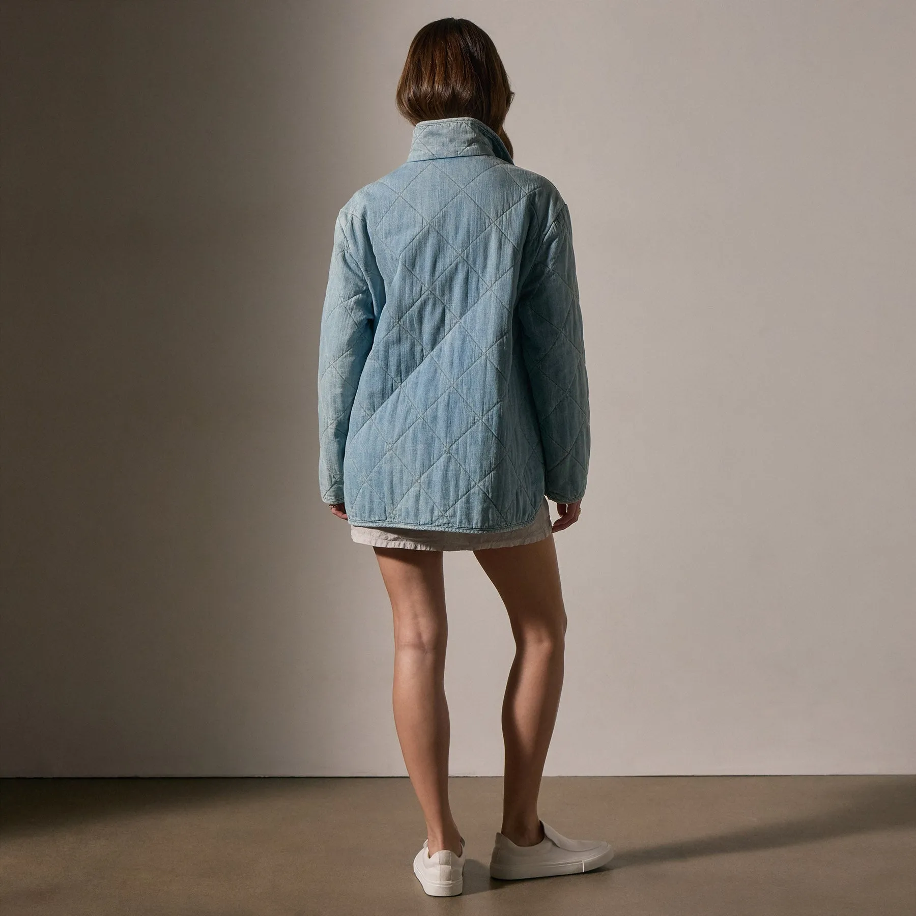 Diamond Quilted Denim Jacket - Bleach Wash