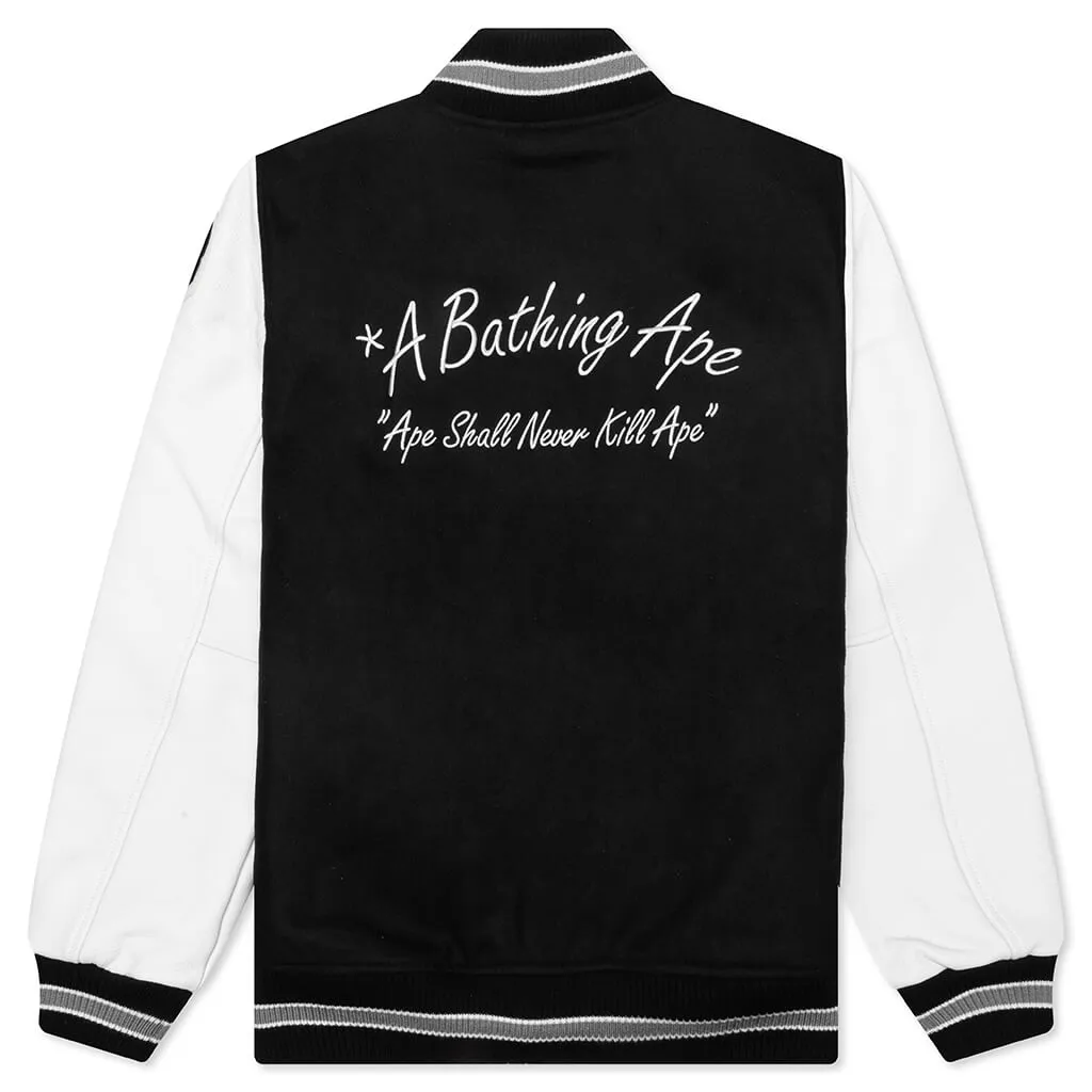 Embroidery Varsity Jacket - Black