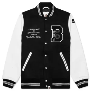 Embroidery Varsity Jacket - Black