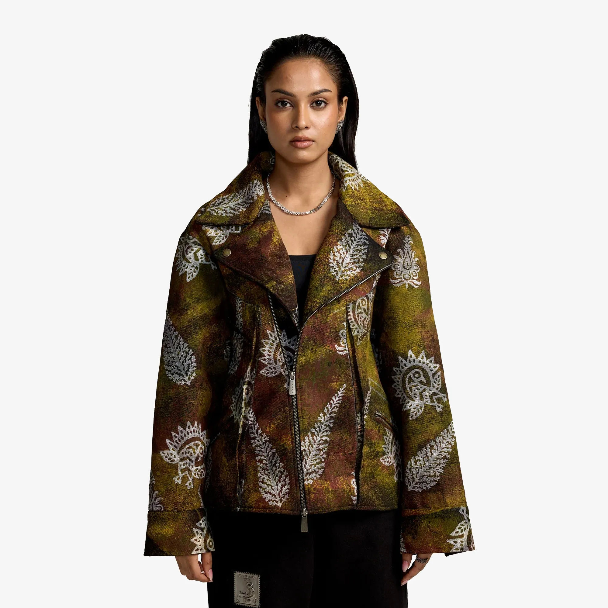 F A R A K | BIKER HANDMADE JACKET { BROWN/MULTI