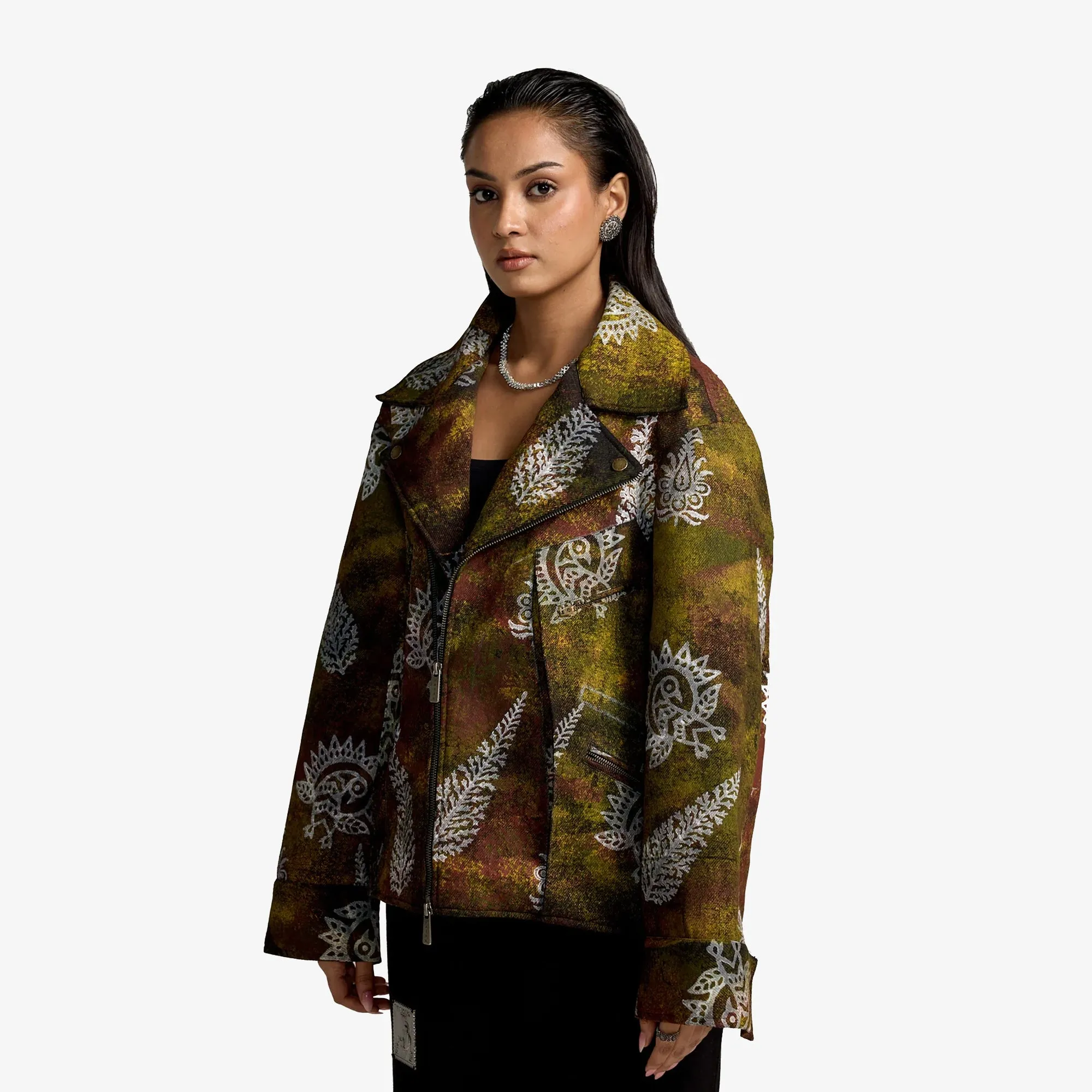 F A R A K | BIKER HANDMADE JACKET { BROWN/MULTI