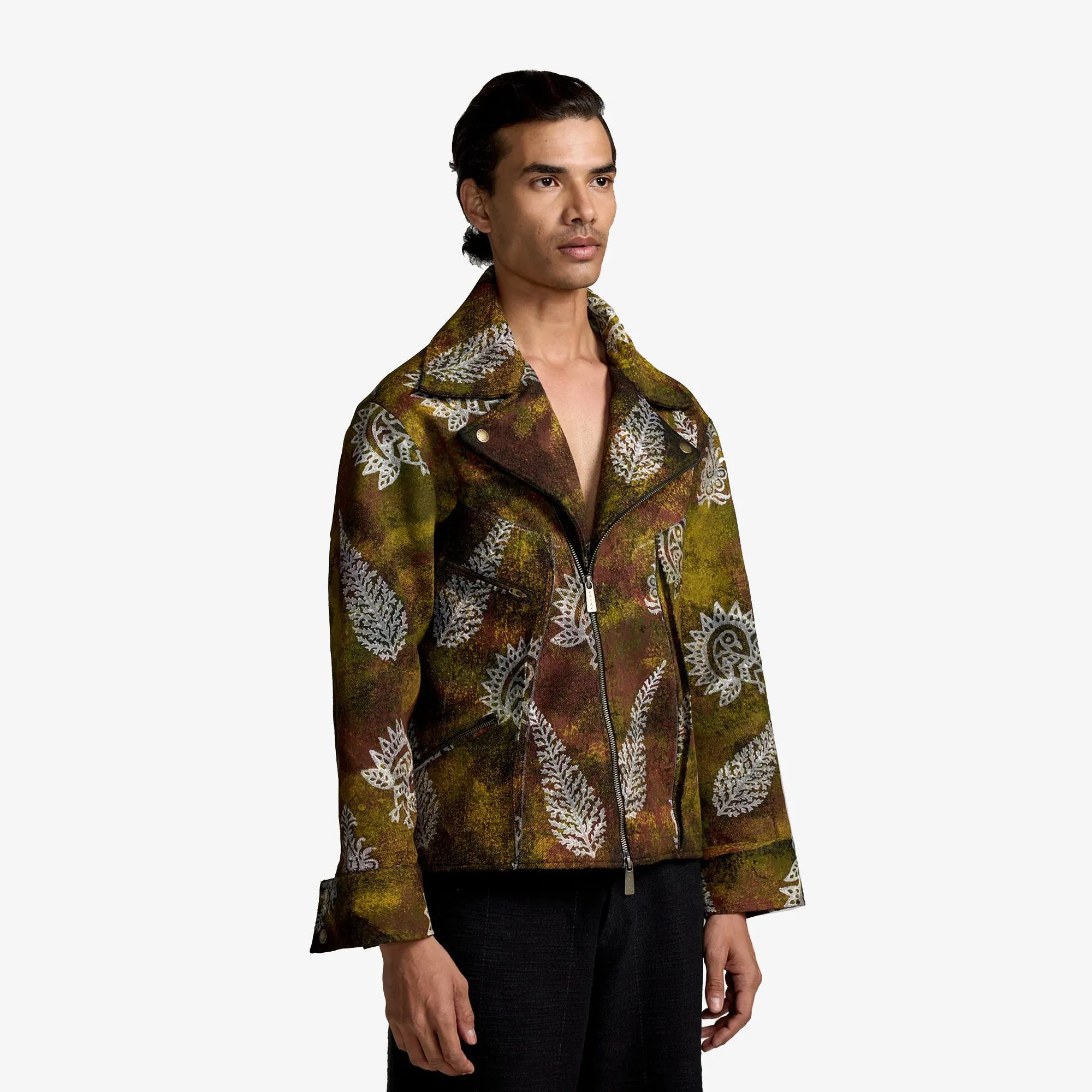 F A R A K | BIKER HANDMADE JACKET { BROWN/MULTI