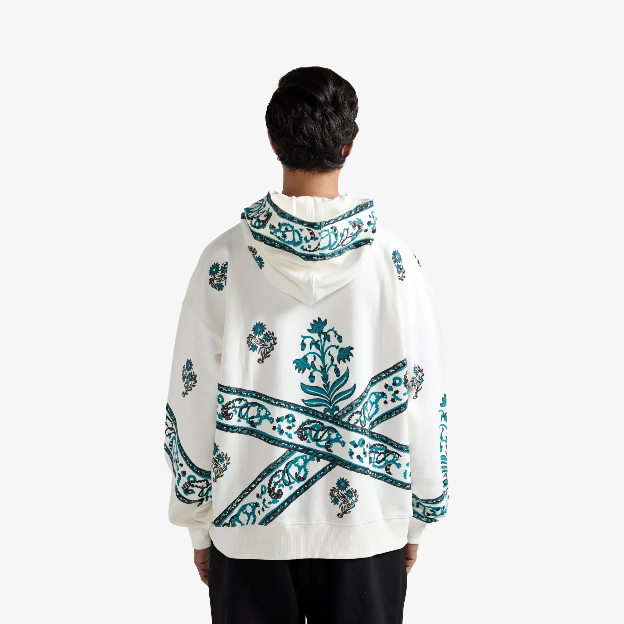 F A R A K | COSMIC BLOCKPRINT HOODIE { WHITE