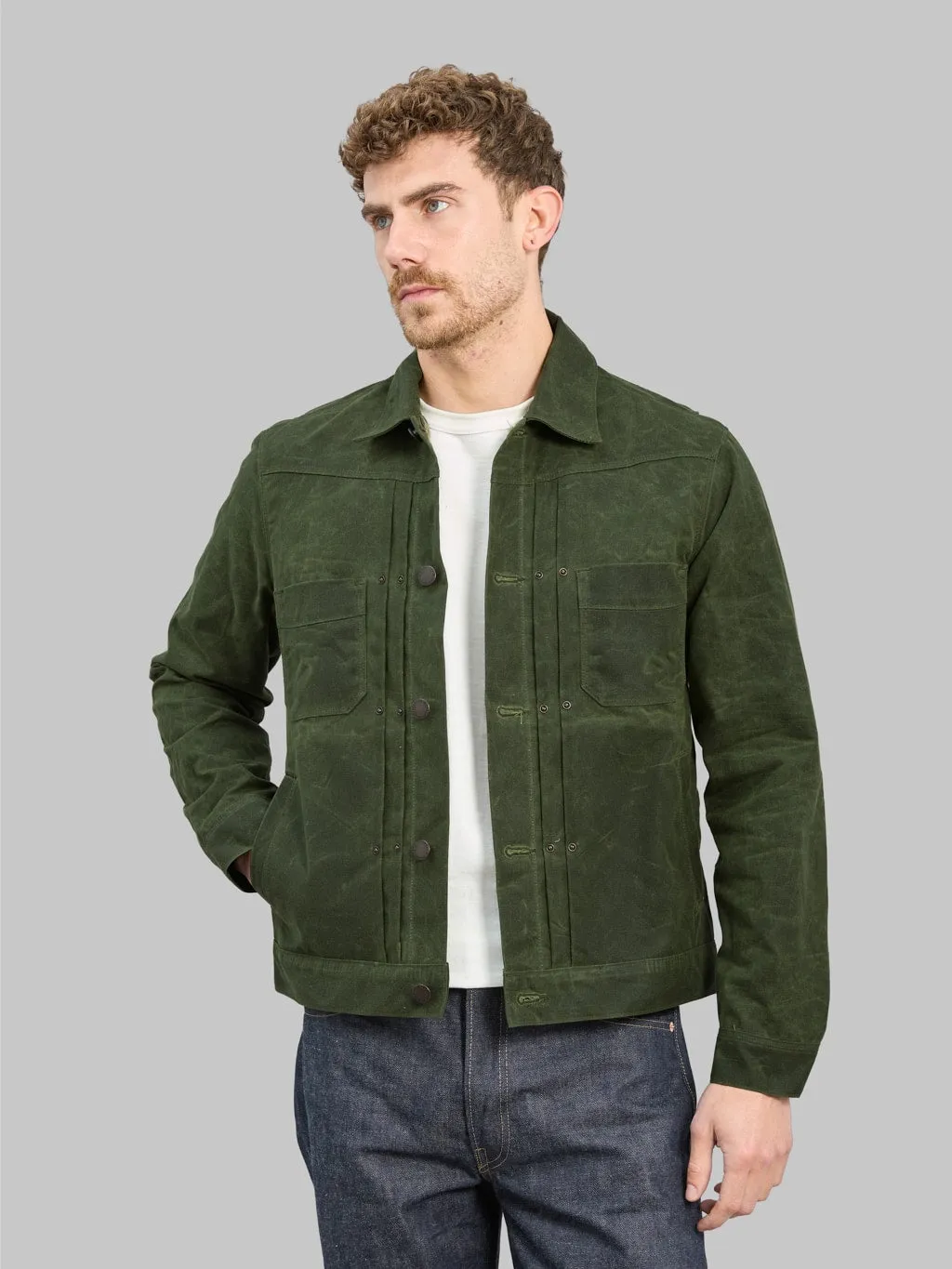Freenote Cloth Riders Jacket Waxed Canvas Olive
