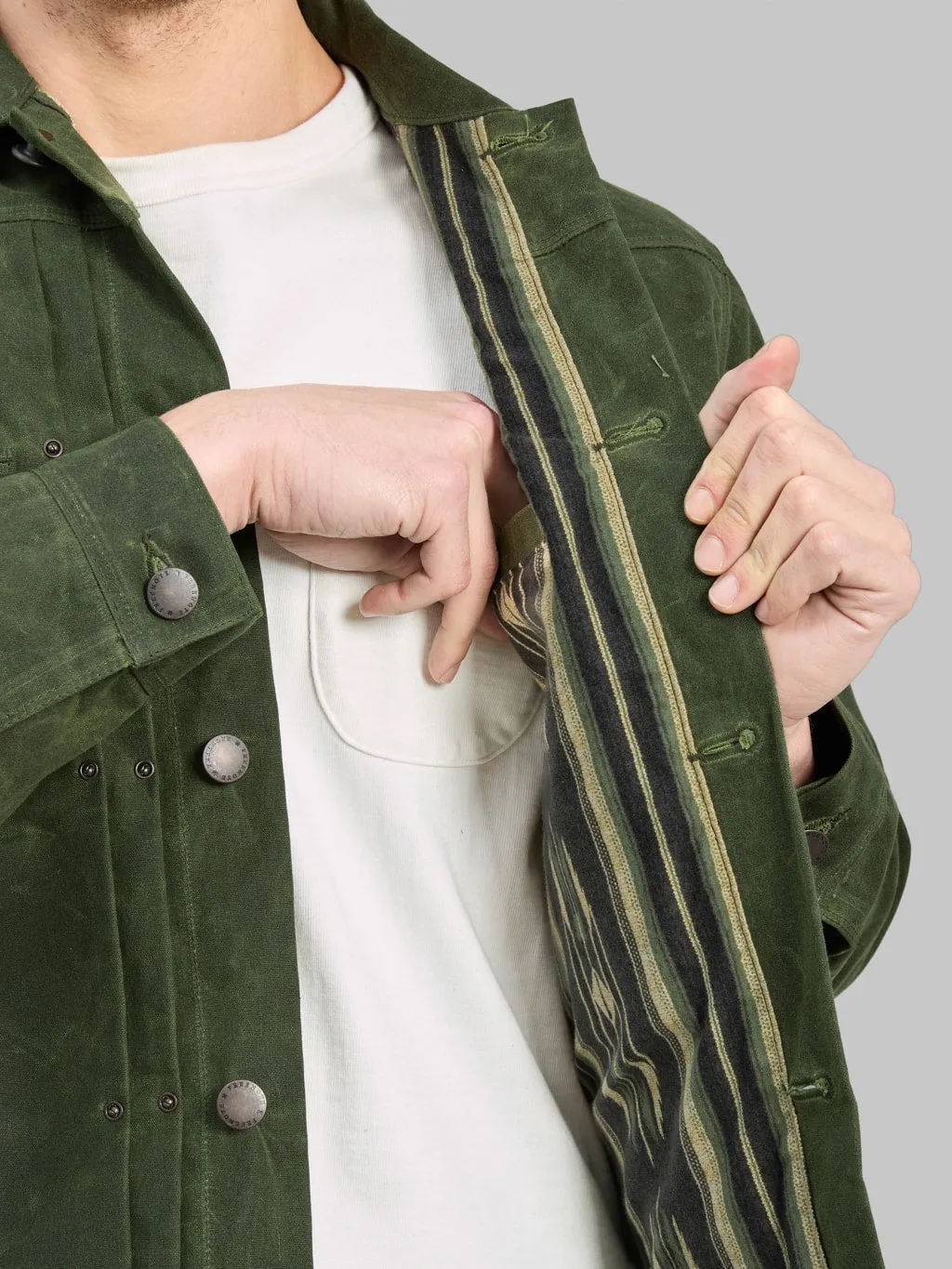 Freenote Cloth Riders Jacket Waxed Canvas Olive