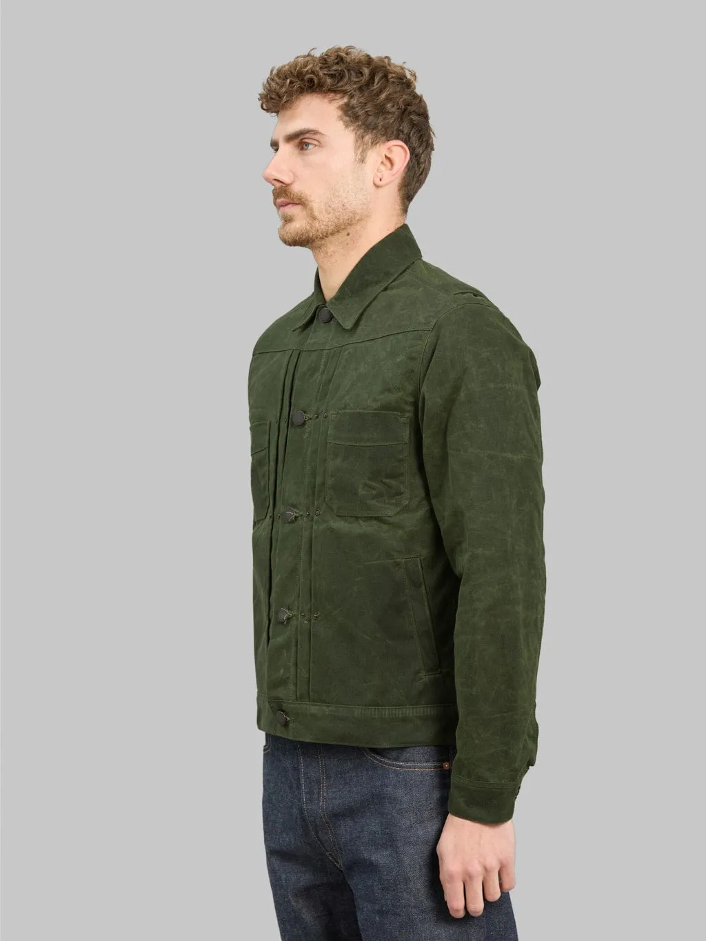 Freenote Cloth Riders Jacket Waxed Canvas Olive